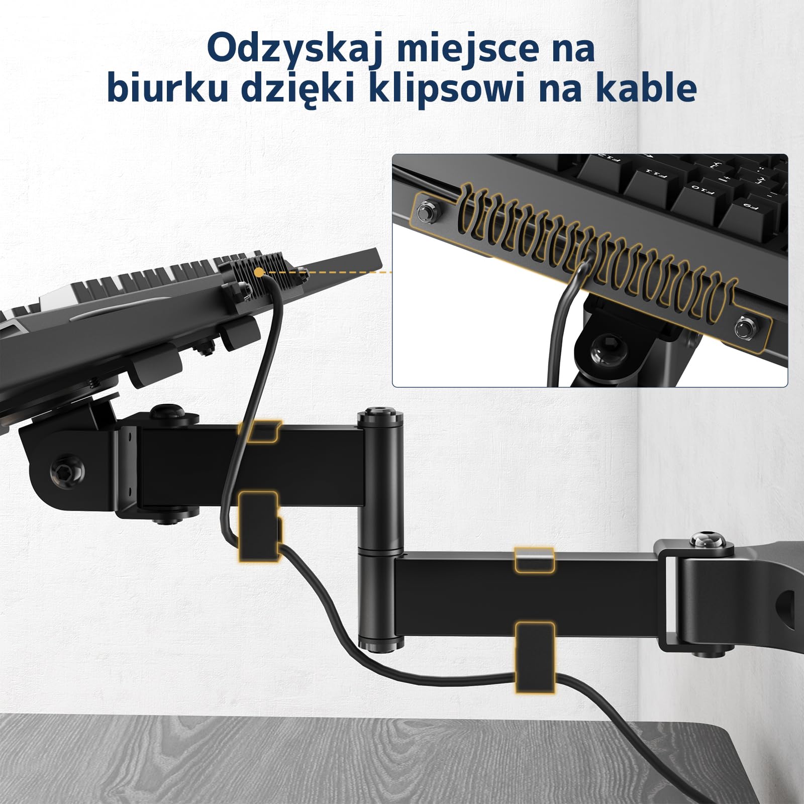 Uchwyt na Klawiaturę do Montażu na Słupku 65,4 × 19,2 cm – Uniwersalna Półka na Klawiaturę do Ø 28–60 mm, Obrót 360° i Regulacja Nachylenia, Ergonomiczna Platforma z Organizacją Kabli