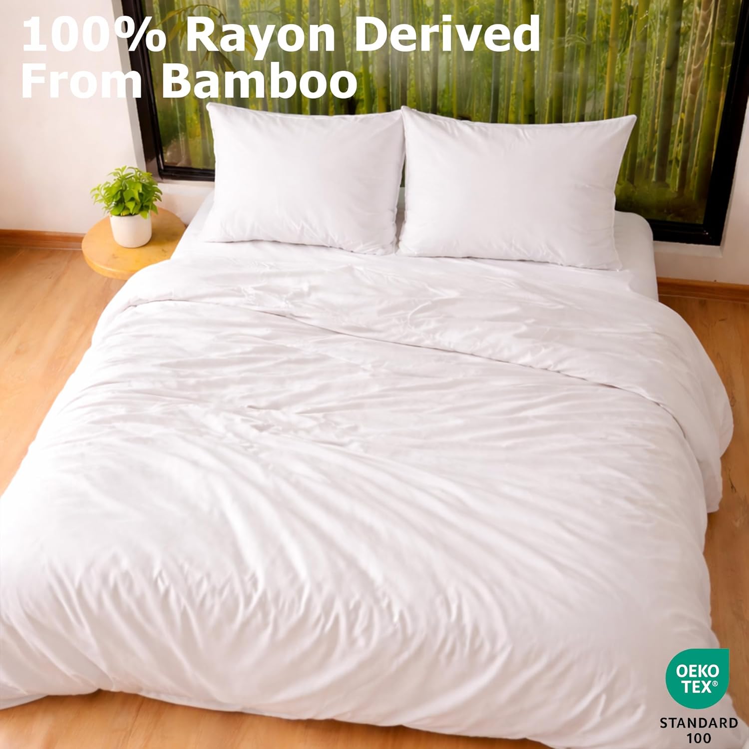 Cooling Queen Duvet Cover Set, 3-Piece - 100% Organic Bamboo Viscose - Silky Soft & Breathable Comforter Cover for Hot Sleepers & Sensitive Skin (White, 90"x90")