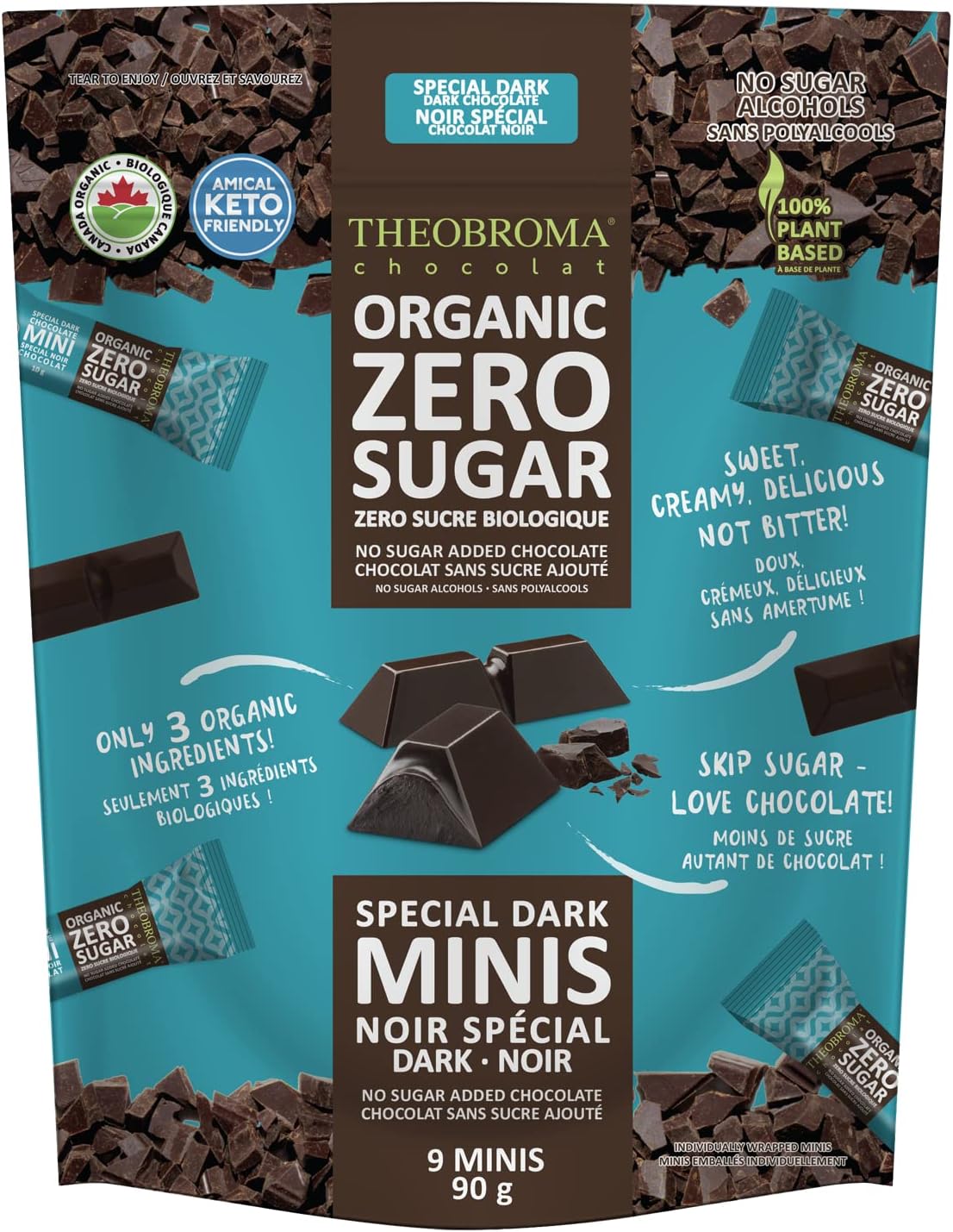 Theobroma Chocolat Organic Sugar Free Dark Chocolate Minis Vegan and