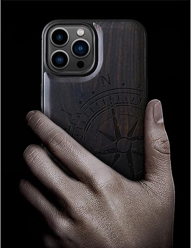 Miniatura 2 de Carveit Funda magnética de madera para iPhone 13 Pro Max madera real dura y TPU suave a prueba de golpes, funda protectora híbrida única y elegante