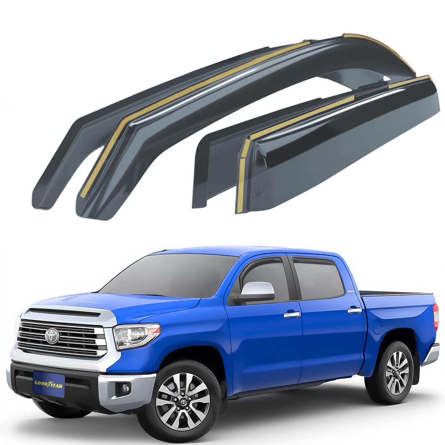 Photo 1 of Goodyear Shatterproof in-Channel Window Deflectors for Trucks Toyota Tundra 2007-2021 CrewMax, Rain Guards, Window Visors for Cars, Vent Deflector, Truck Accessories, 4 pcs- GY003412LP For Tundra 07-21