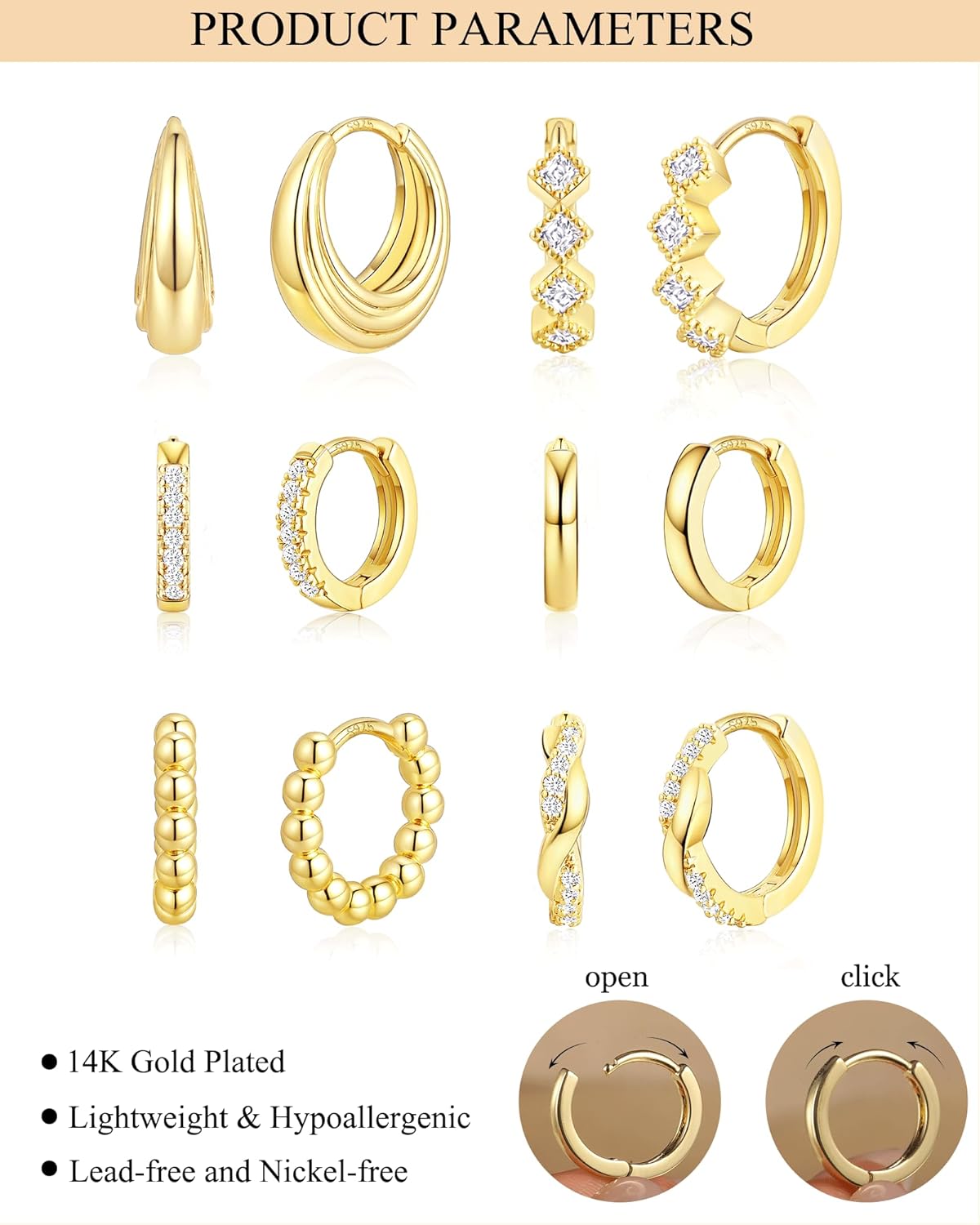 Gold Huggie Hoop Earrings for Women 14K Gold Silver Plated Small Hoop Earrings Stacks Hypoallergenic Cartilage Earring Set for Multiple Piercing Dainty Trendy Jewelry - Image 3