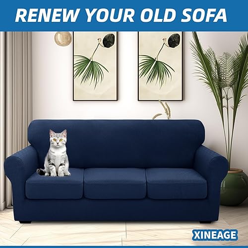 Miniatura 3 de XINEAGE - Funda para sofá de 4 piezas, para sofá de 3 cojines, funda súper elástica, gruesa, suave y antideslizante, protector de muebles para