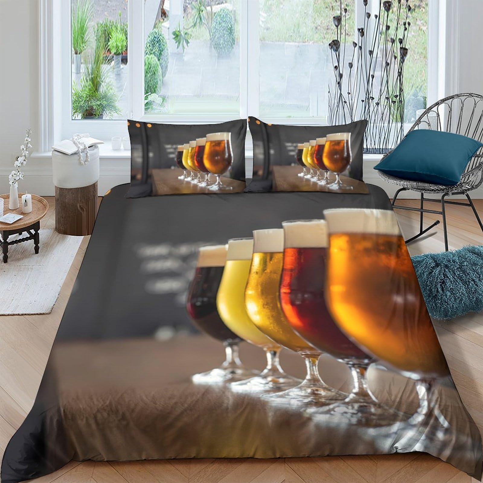Ctjqhvkz Style-3 3D Printed Beer Glasses Fitted Sheet Microfiber Soft Decorative Bar Drinks Bed Sheet For Bedroom Guest Room Single（135X200cm）