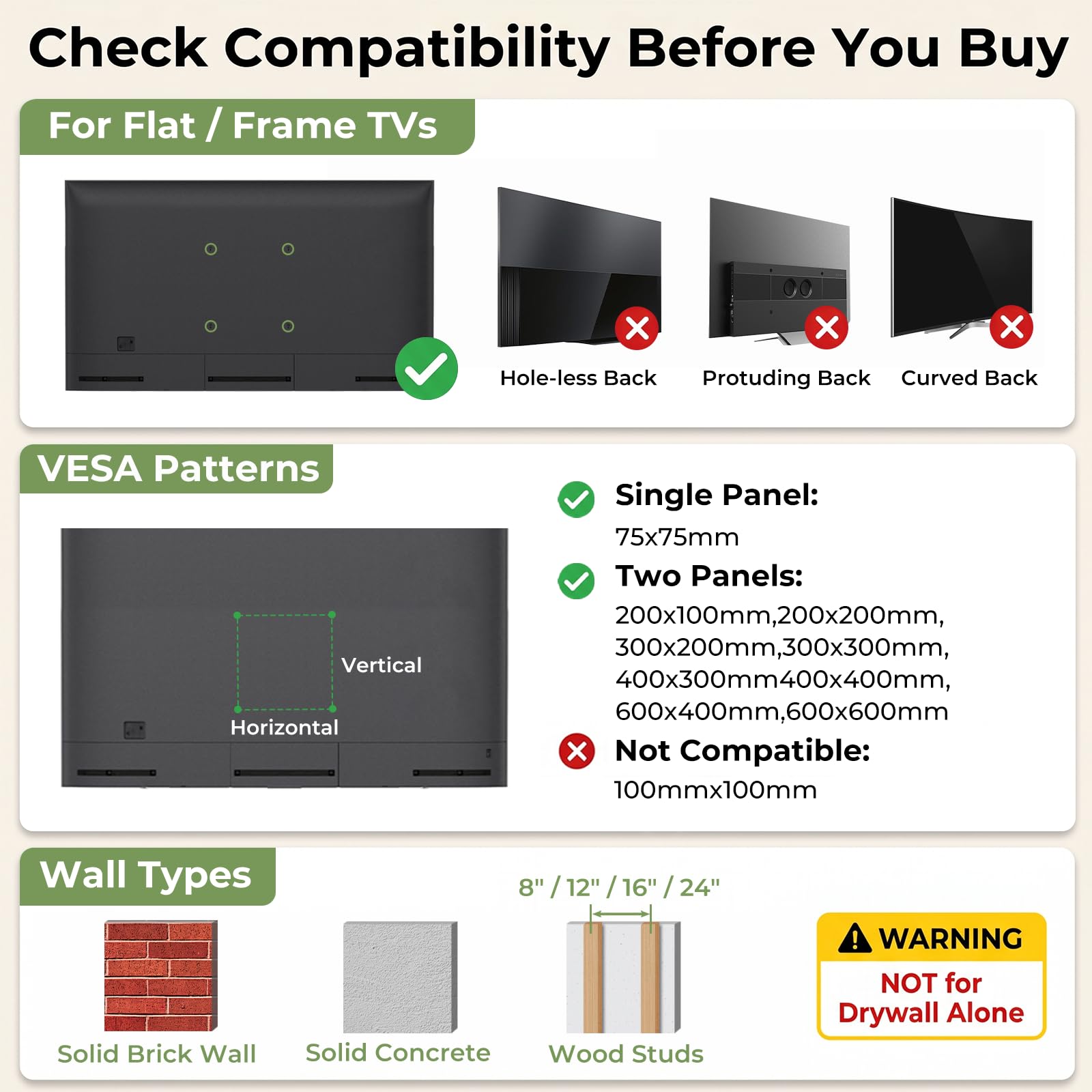Supporto da parete sottile per TV compatibile con TV da 14"-80"