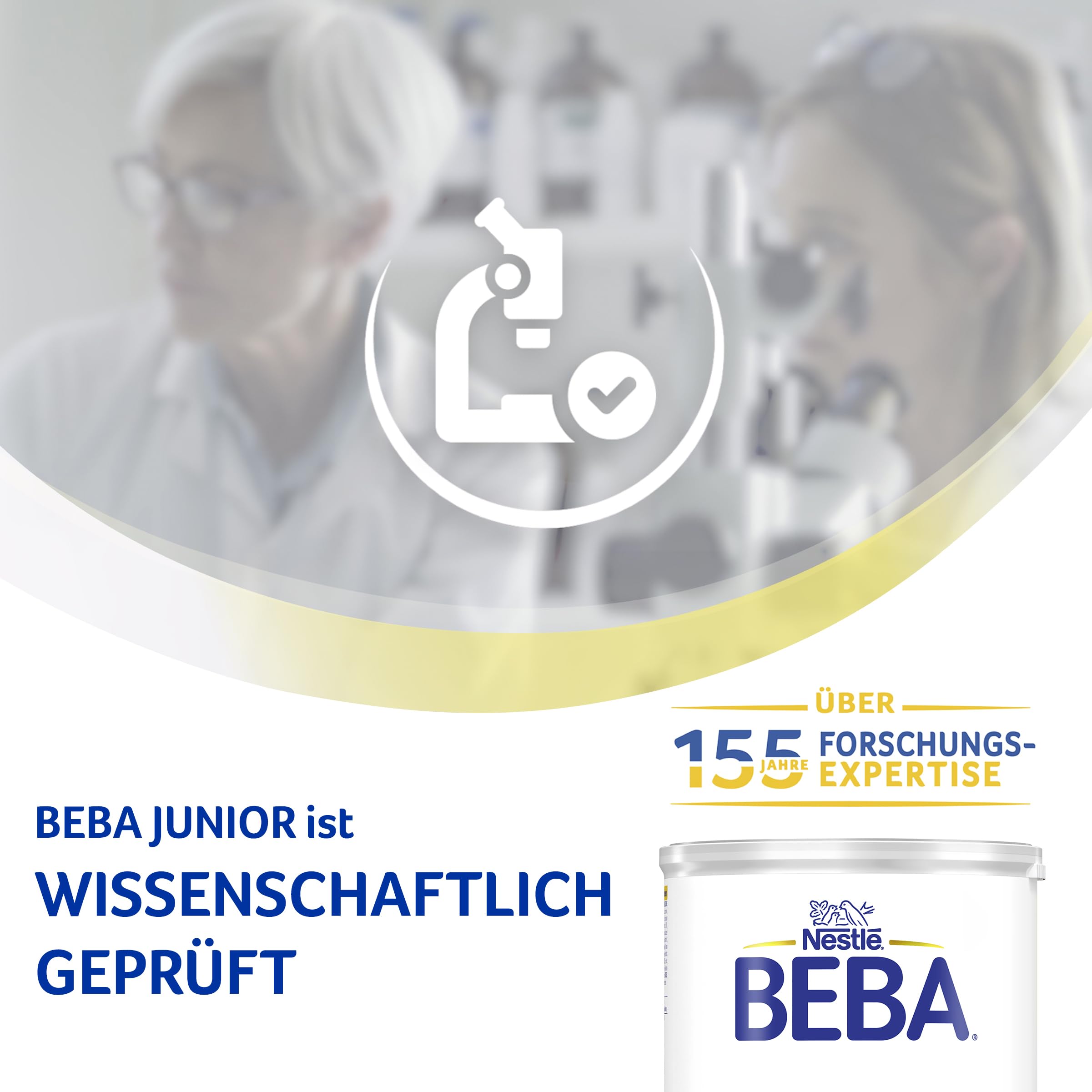 BEBA Junior 1+ Milchgetränk ab dem 1. Geburtstag, Mit HMO, Altersgerecht angepasster Proteingehalt, Nur Laktose, Ohne Palmöl, Ohne Fischöl, Kleinkindnahrung, Baby-Milchpulver, 6er Pack (6 x 800g)