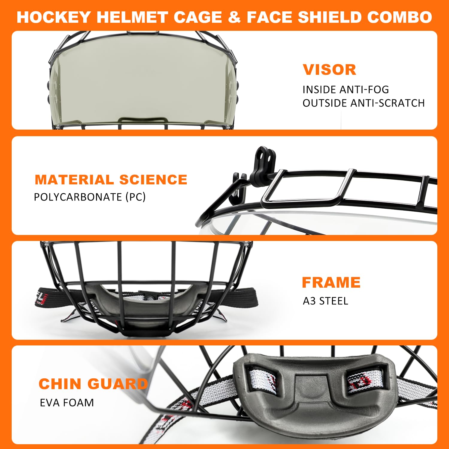 GY Cage de casque de hockey et protection faciale combo hockey sur glace intégral junior