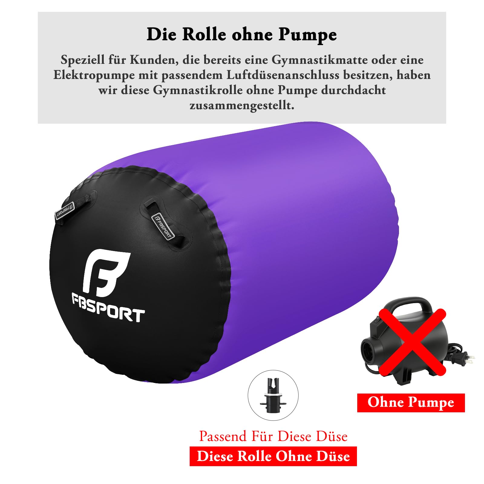 FBSPORT Aufblasbare Air Roll, 120x75cm Aufblasbare Luft Rollen, Yoga Gymnastik Zylinder, Gymnastikmatte, Gym Air Barrel, Air Tumbling Track, Sportmatte für zuhause mit Tragetasche, Outdoor, Fitness