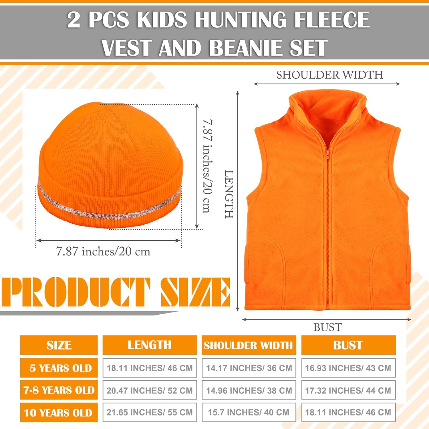 Haull 2 Pcs Kids Hunting Orange Fleece Vest and Hat Set Orange High Visibility Reflective Hunting Safety Vests - Image 2