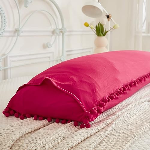 Miniatura 152 de Blue Body Pillow Cover Shabby Chic Long Pillow Case Cover Navy Blue Pom Poms Fringe Body Pillow case with Pocket Closure 20x54 inches(Body,Navy Blue)