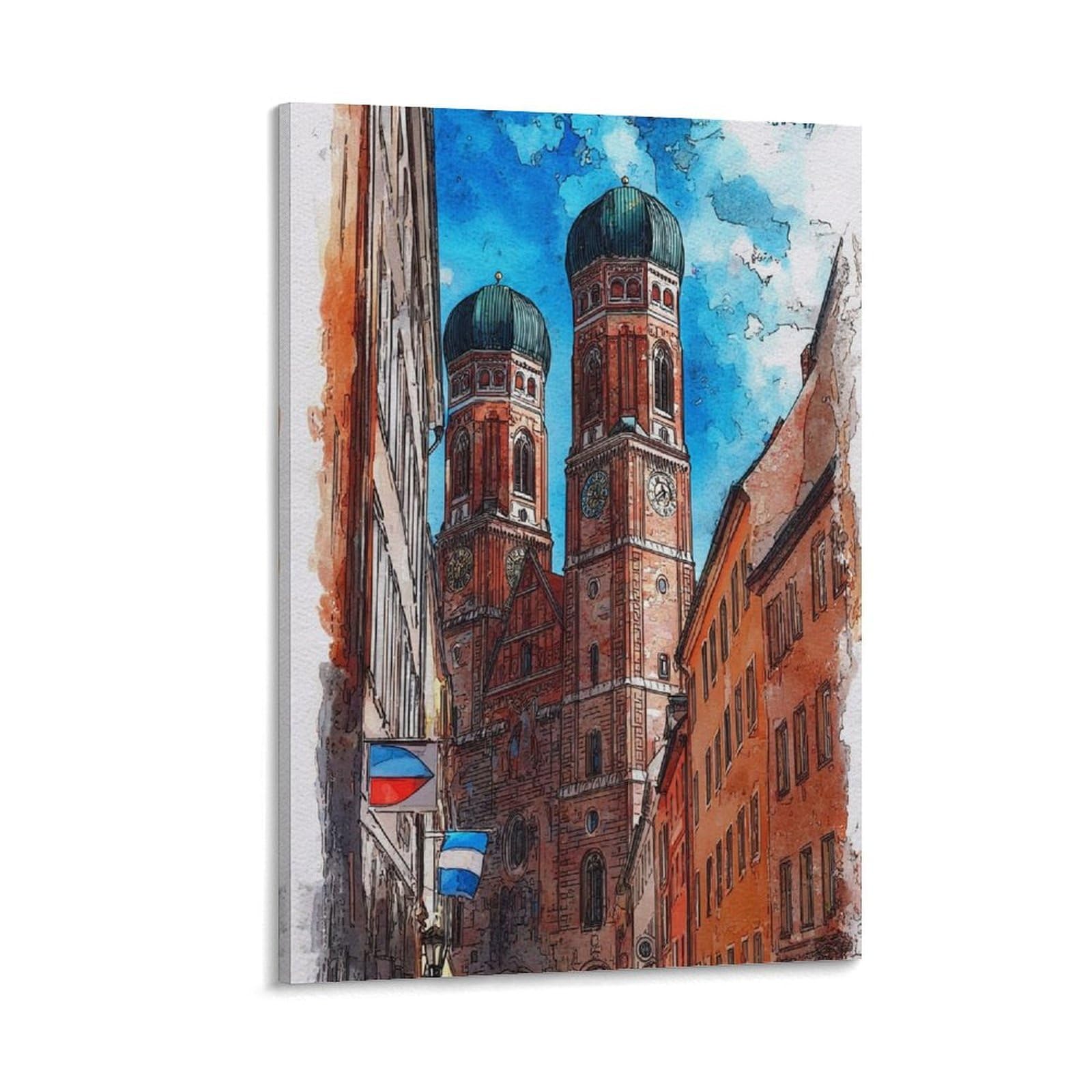 Lcynnh Frame-Style Munich Germany 24X36inch(60X90cm) Vintage Travel Poster Watercolor Canvas Art