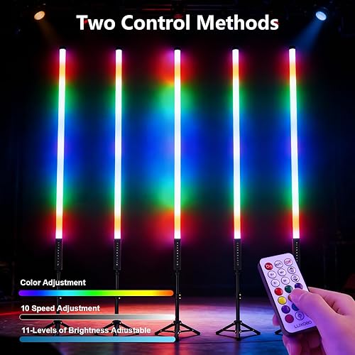 Miniatura 4 de LUXCEO 2Pack 90cm RGB Tube Light Bar (3Ft) with Light Stand, 2.4G Remote Control, 5000 mAh Battery Powered LED Video Light Wand Stick for DJ