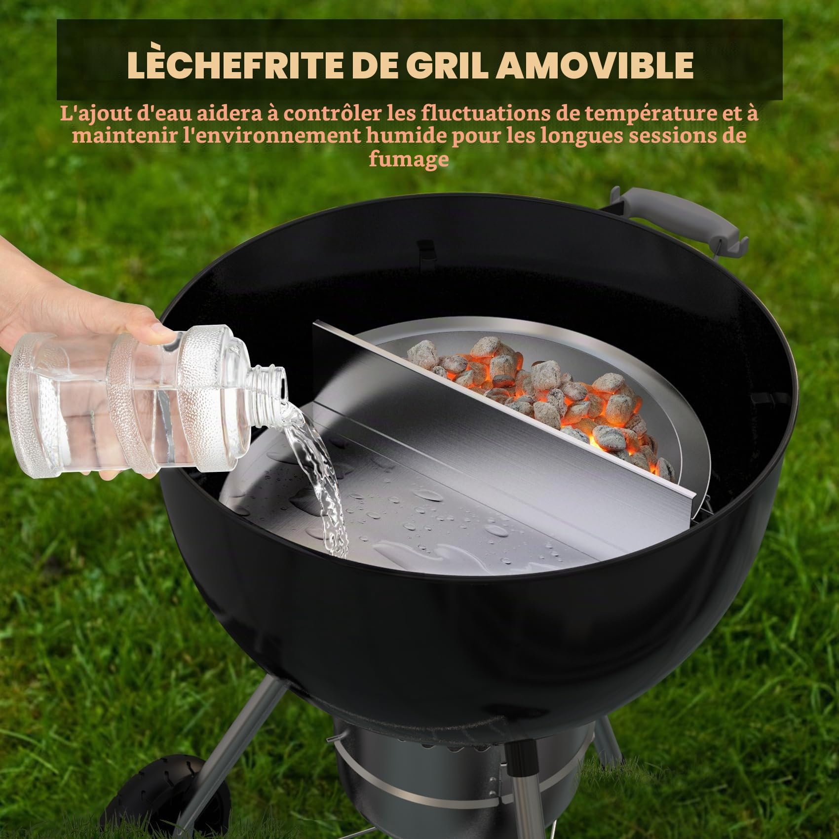 onlyfire Bac à Graisse pour Barbecue Weber, Bac de récupération en Acier Inoxydable avec Séparateur de Charbon de Bois Amovible, pour Weber 57CM Barbecue à Charbon, Semi-Circulaire, Barquettes
