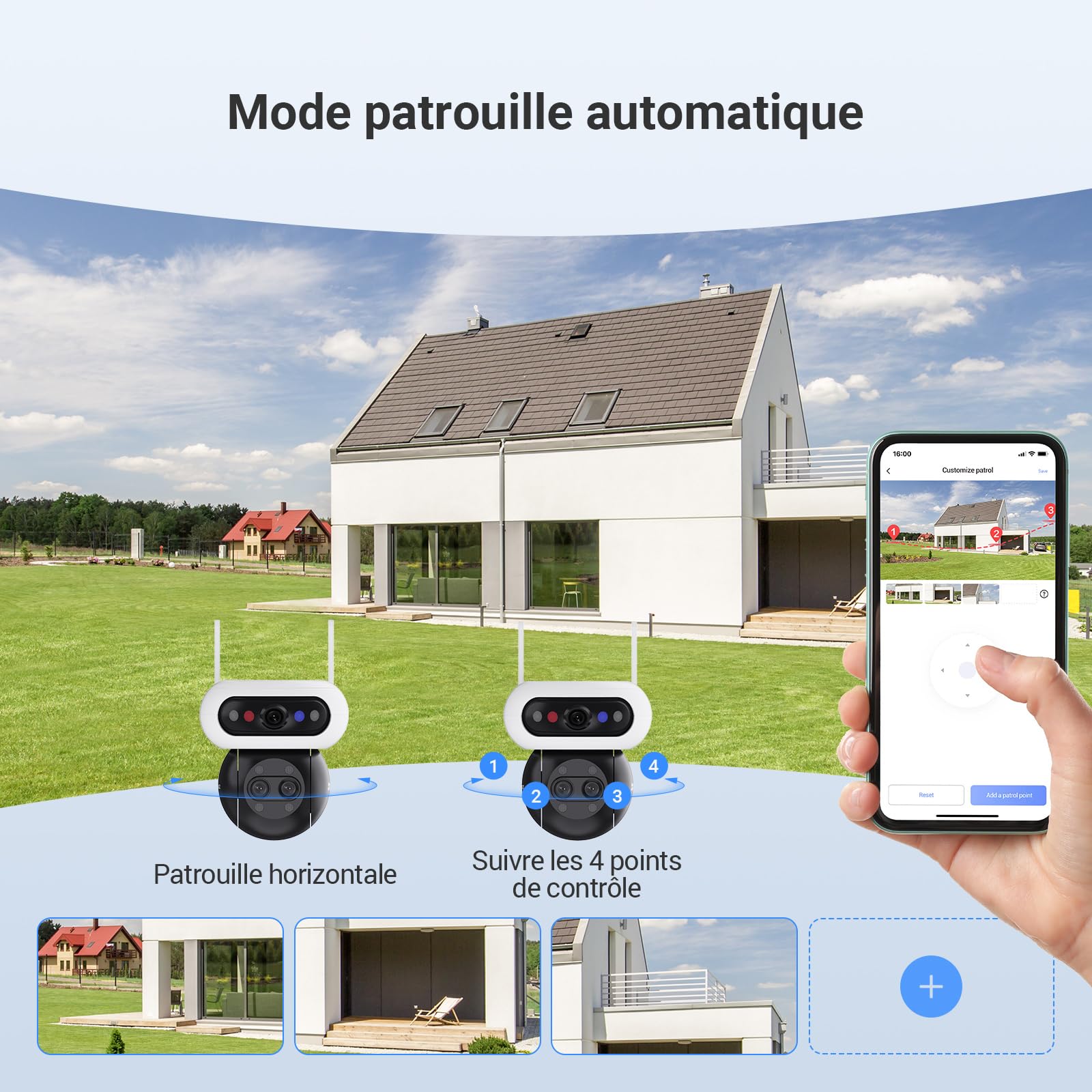 EZVIZ 3K(5MP) x 3 Caméra de Surveillance Extérieure Wi-FI à Triple Objectif, Reconnaissance Faciale Locale, Zoom Hybride x 12, Détection Personne/Véhicule, Vue Nocturne Couleur, Couverture 360°, C90f