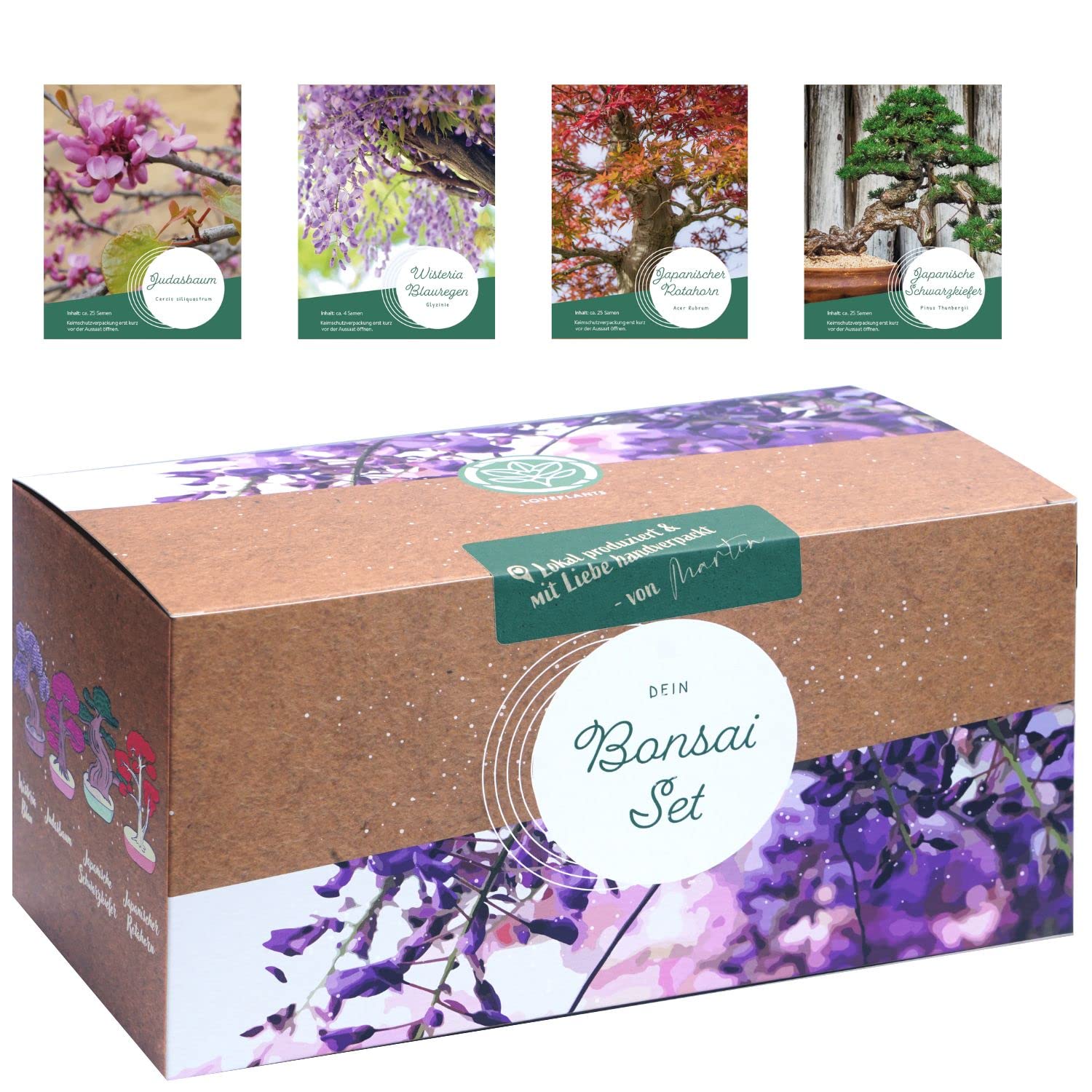 Bonsai Starter Kit – 4 außergewöhnliche Bonsai Samen für dein eigenes Bonsai Baum Projekt. Nachhaltiges & plastikfreies Bonsai Anzuchtset - einzigartiges Geschenk für Frauen und Männer. Bonsai Set