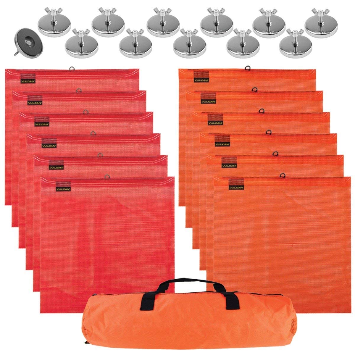 VULCAN Complete Heavy Duty Flags and Magnets Kit - Includes 12 Magnets, 6 Orange Flags, 6 Red Flags,