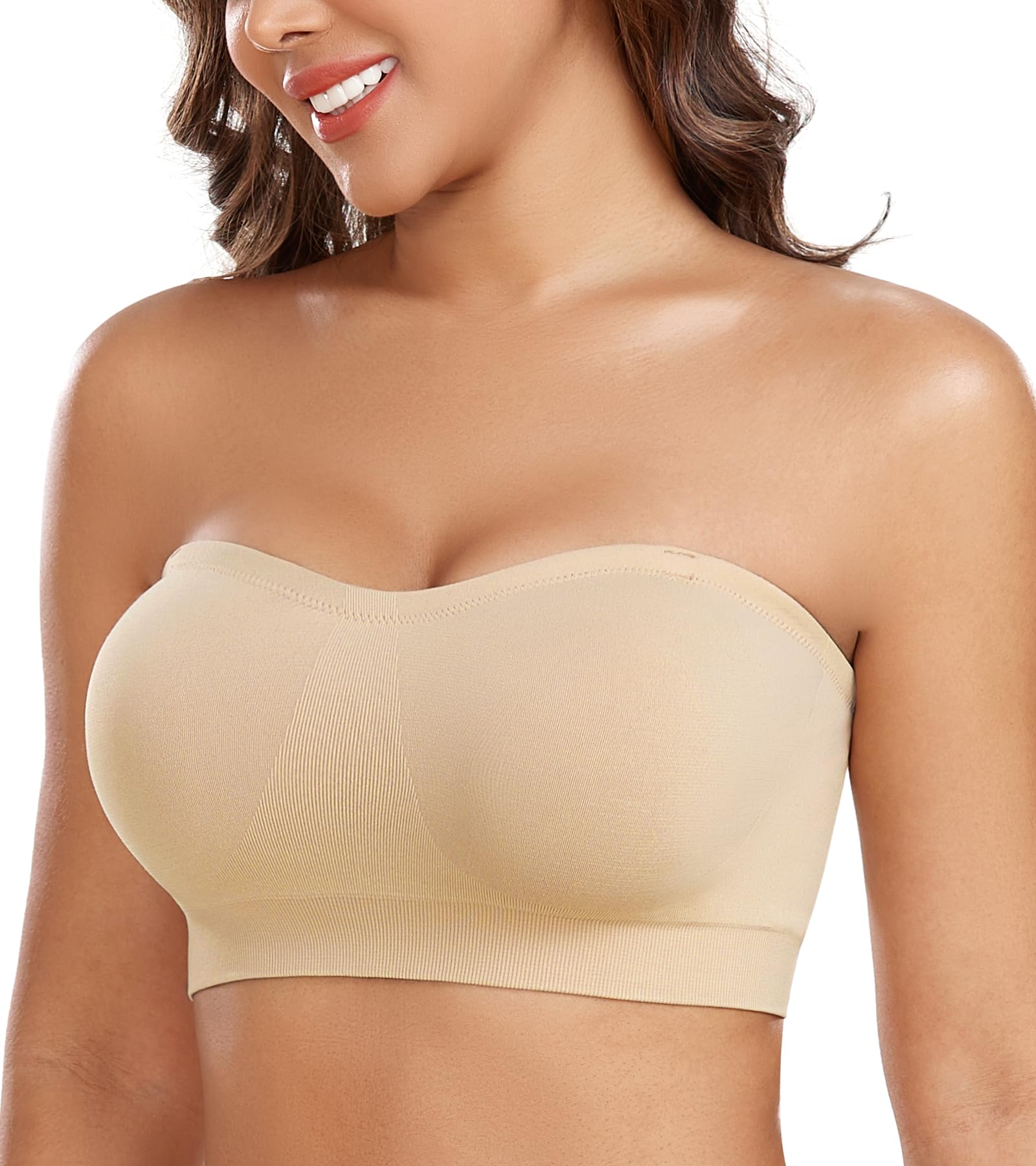 Curyon Damen Trägerloser BH ohne Bügel rutschfeste Silikonstreifen abnehmbare Polster bügelfrei Röhren BH mit Zwei abnehmbare Träger