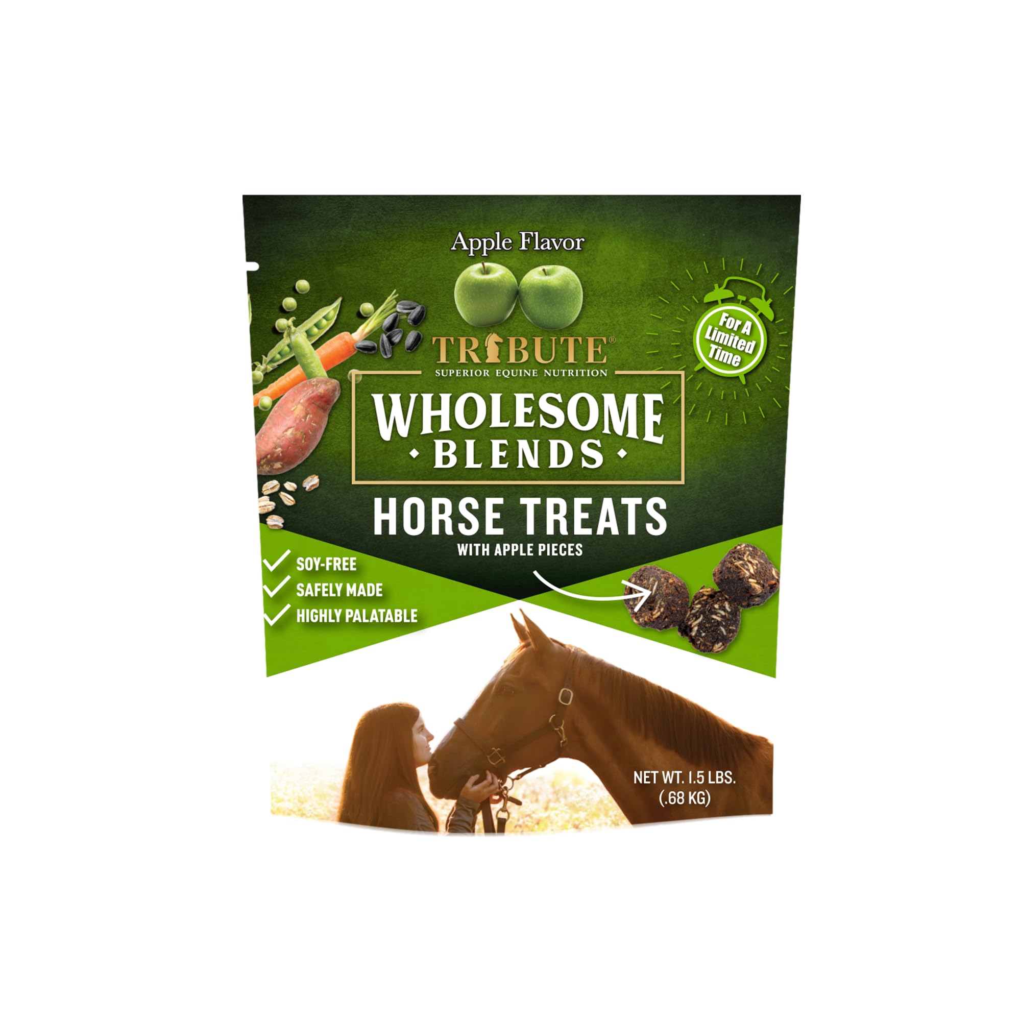 TRIBUTE Wholesome Blends Soy-Free Apple Flavored Horse Treats, 1.5 lb Bag