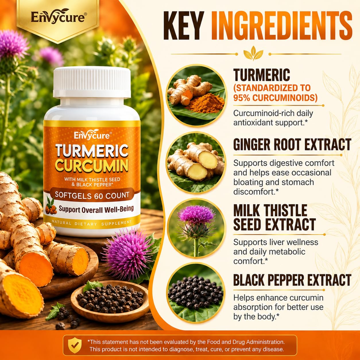Turmeric Curcumin 2000mg Softgels with Milk Thistle, Ginger, Black Pepper — Amazon image 3
