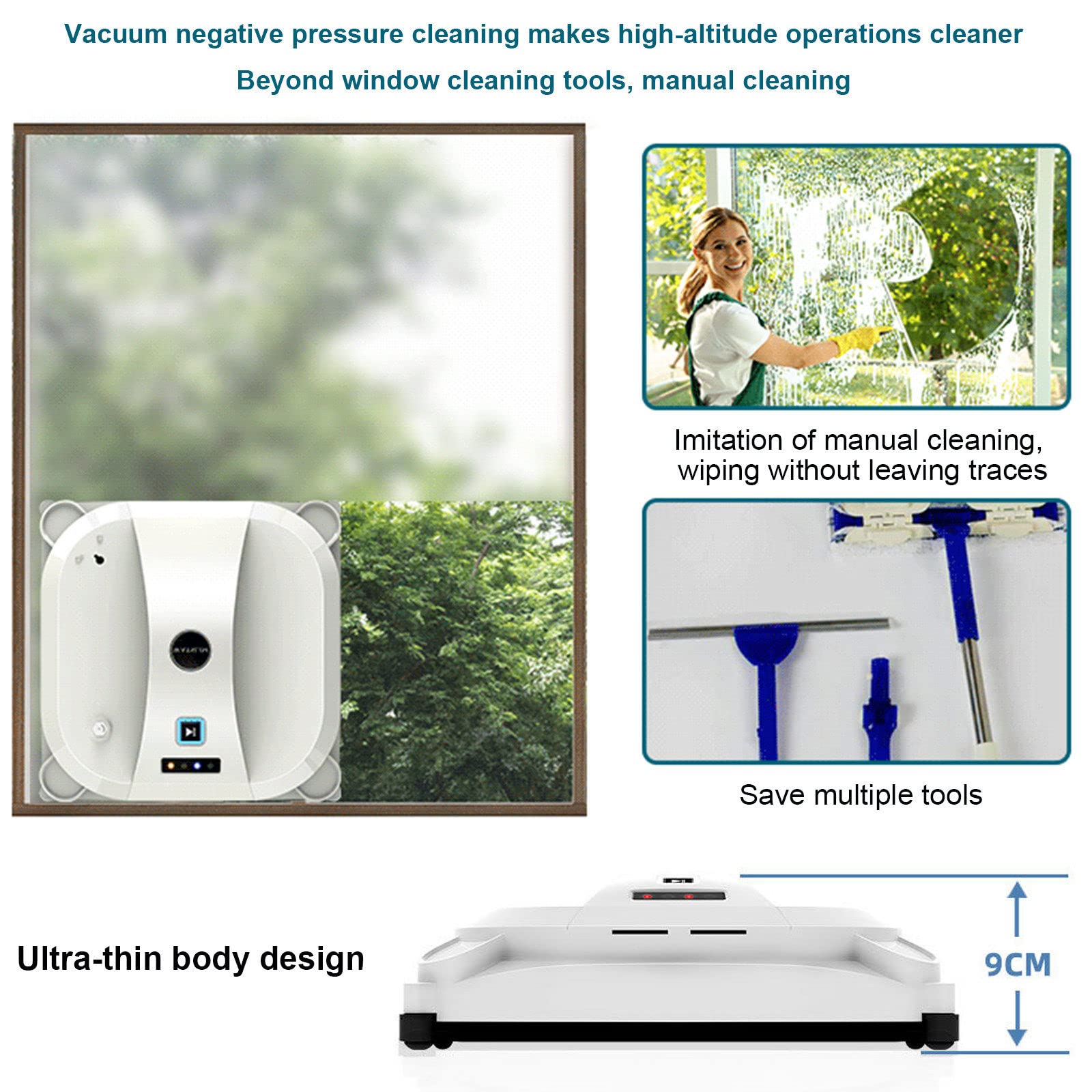 Robot aspirapolvere per Pulizia finestre, Robot lavavetri - AI Smart Systerm|3 modalità di Pulizia|Antiscivolo, per finestre Alte, Vetro, Piastrelle, Pulizia del Bagno