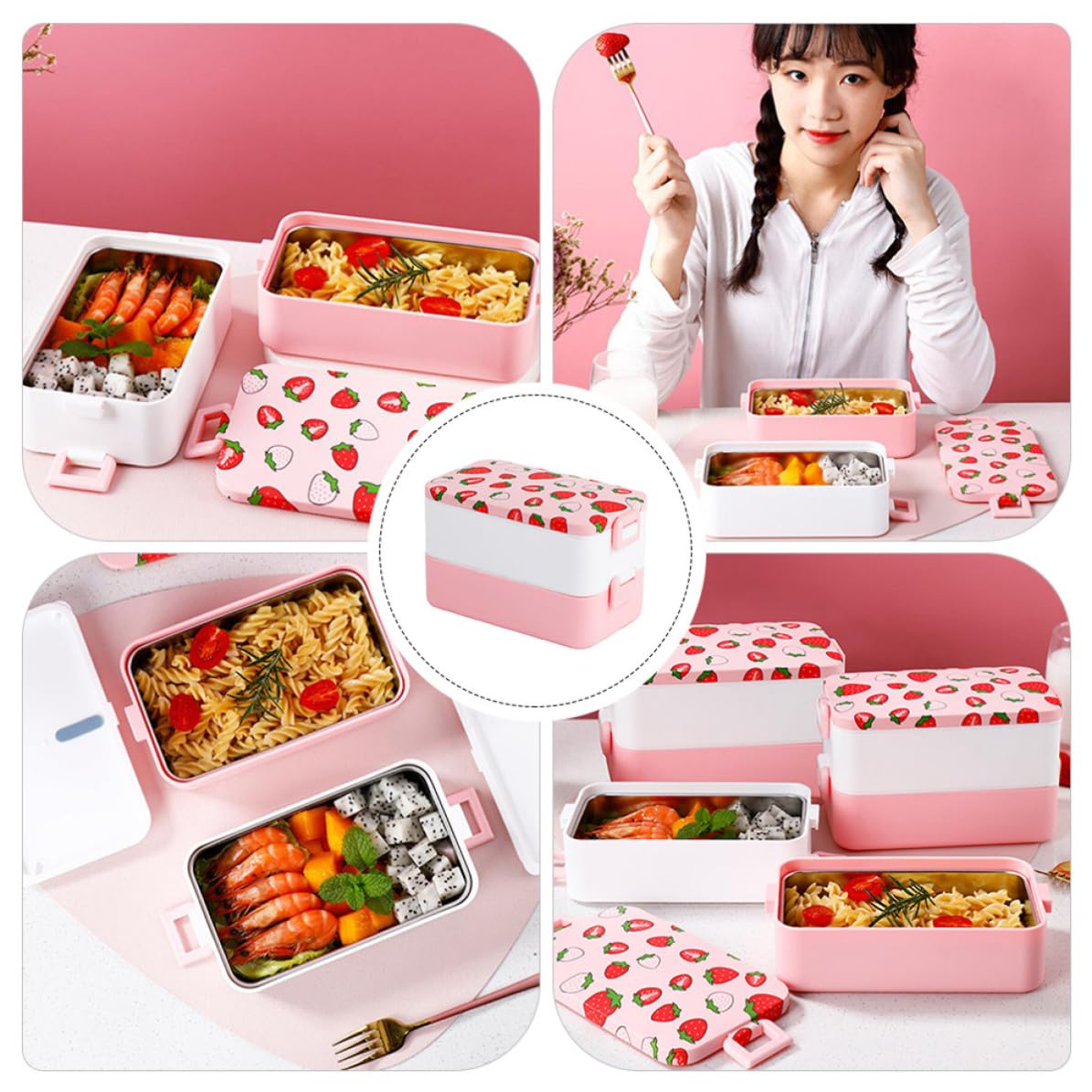 Bento Box Portatile 2 Livelli in Pp, Contenitore Pranzo Microonde | Back To School Party, Scuola e Ufficio, Overflow Resistance e Isolamento Termico