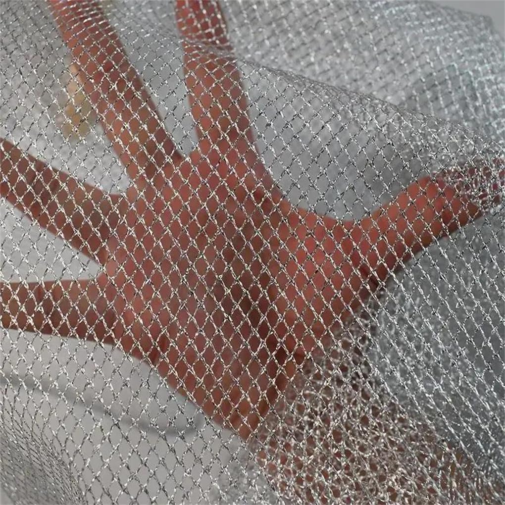 Tejido de malla elástica, Tela de costura gris plata y oro la tela malla que hace punto deformación los 90x135cm for el vestido(Gray Silver)