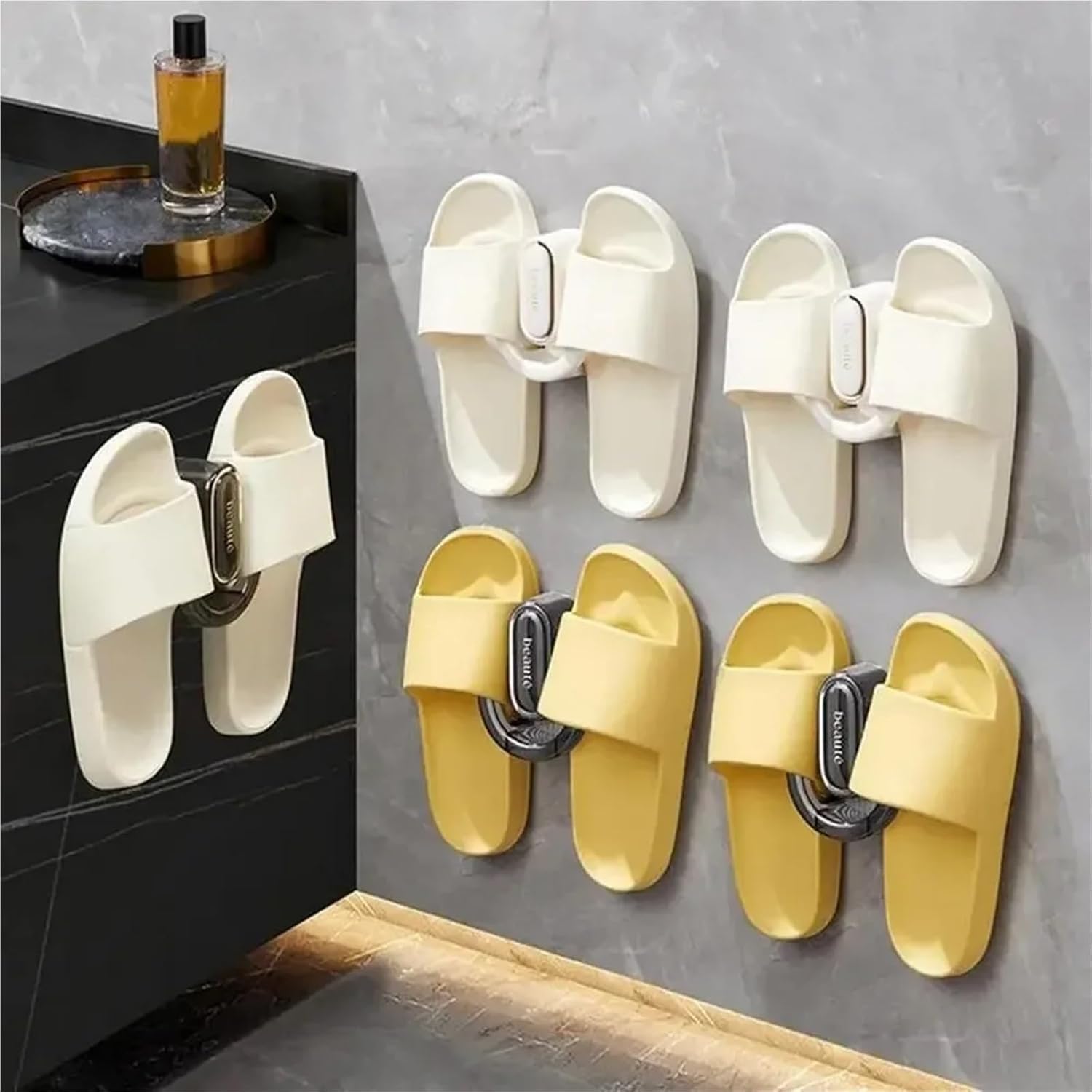 Slipper Hooks 4PCS Slipper Holder Self Adhesive Slipper Rack Wall Mounted Shoes Rack Punch-Free Shoes Holder Storage Organizer for Bathroom and Bedroom