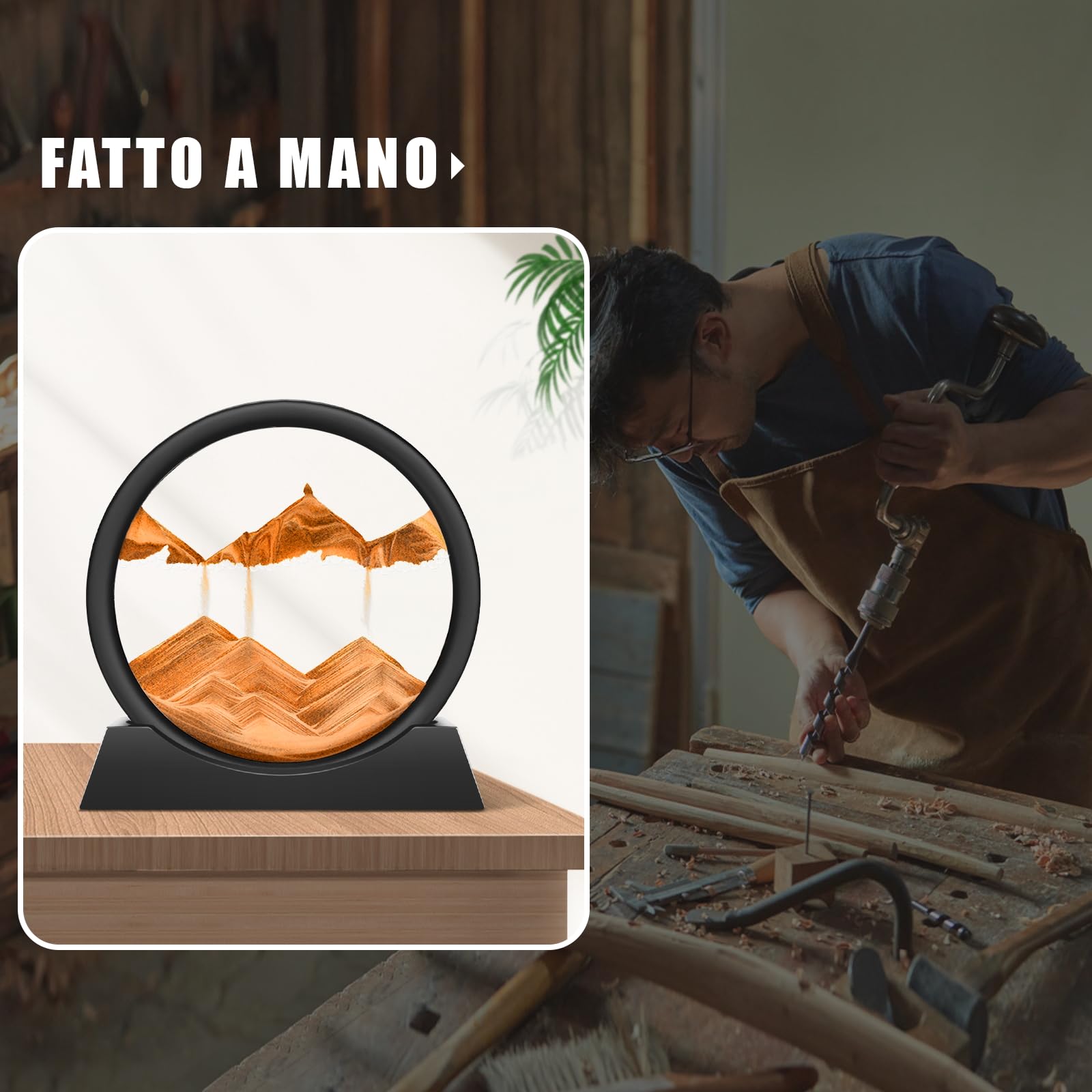 Wai Danie Pittura di Sabbia Che Scorre Quadro Sabbia Movimento sabbia dinamica 3d Hourglass Deep sea Sandscape Display Decorazioni per la Casa e l'ufficio Giocattoli da Scrivania per Adulti (Oro, 7")
