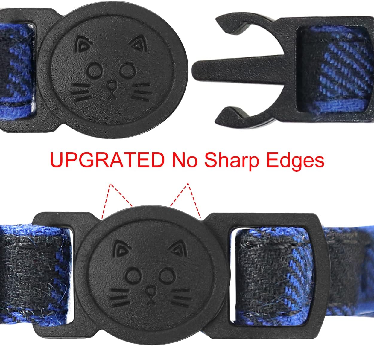 Joytale Updated Breakaway Cat Collar with Cute Bow Tie and Bell, Plaid Patterns, 1 Pack Girl Boy Kitty Safety Collars, Blue