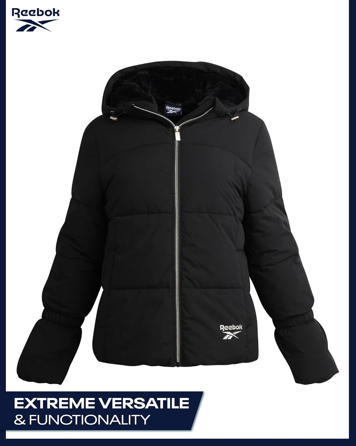 Reebok Womens Puffer Jacket - Insulated Water Resistant Quilted Parka Down Jacket Womens Winter Coats with Faux Fur Lining - Image 4