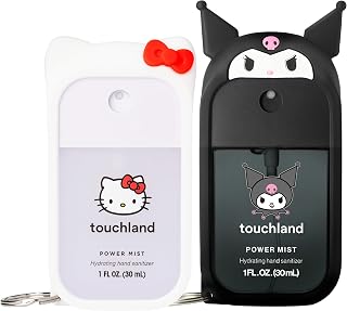 Touchland Hello Kitty & Kuromi Hand Sanitizer Spray Duo Set | Berry Bliss and Cotton Candy scents with collectible clip-on cases, TSA-friendly size, and hydrating hand care.