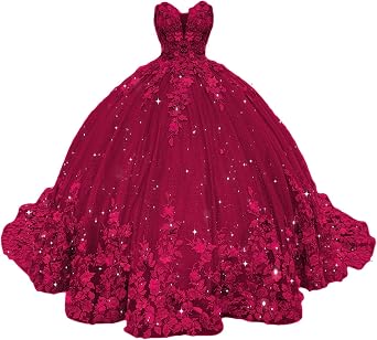 3D Flowers Quinceanera Dresses Strapless Beaded Ball Gown with Train
