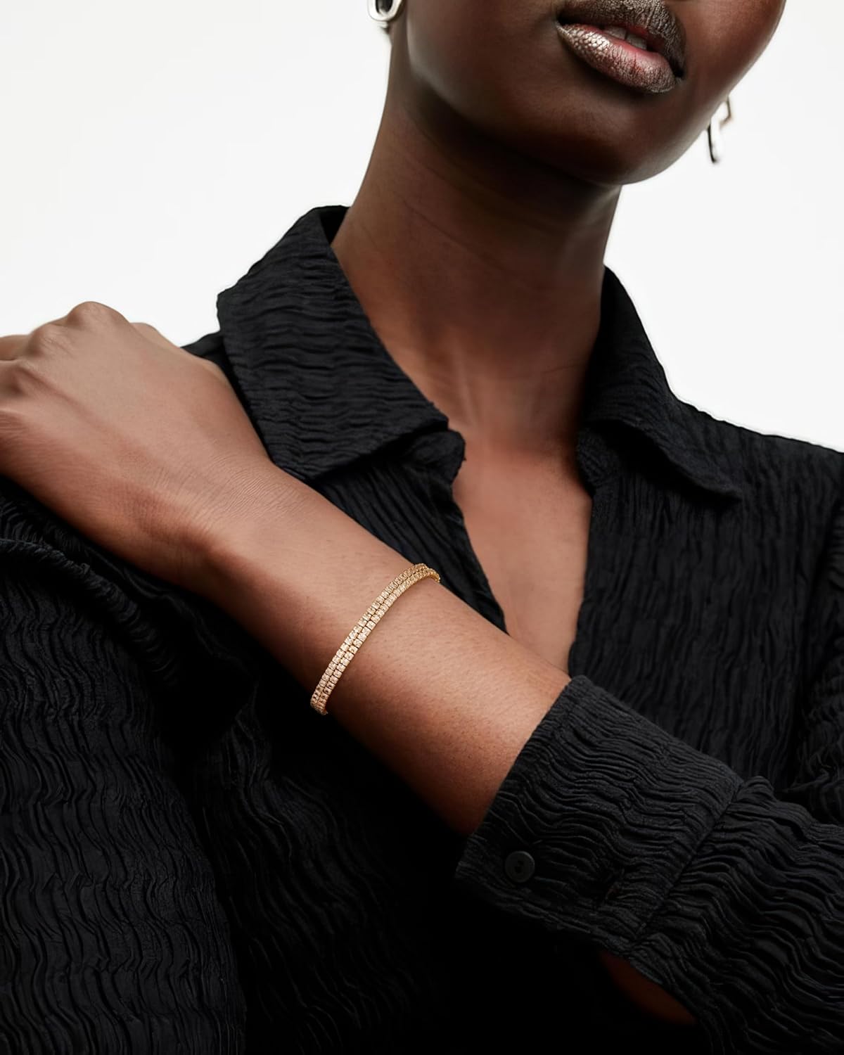 14K Gold Plated Tennis Bracelet for Women – Classic CZ Link Design, Fits 6.0"–7.2" Wrists – Stylish Sparkling Jewelry Gift, Timeless Tennis Bracelets for Women - Image 4