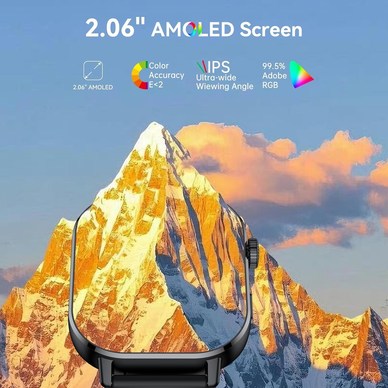 Militär Smartwatch Herren mit GPS, 2.06'' AMOLED Display Smart Watch mit Telefonfunktion, Fitnessuhr für Outdoor, Herzfrequenz, Schlafmonitor, 131+Sportmodi , 5ATM Wasserdicht Sportuhr für Android iOS