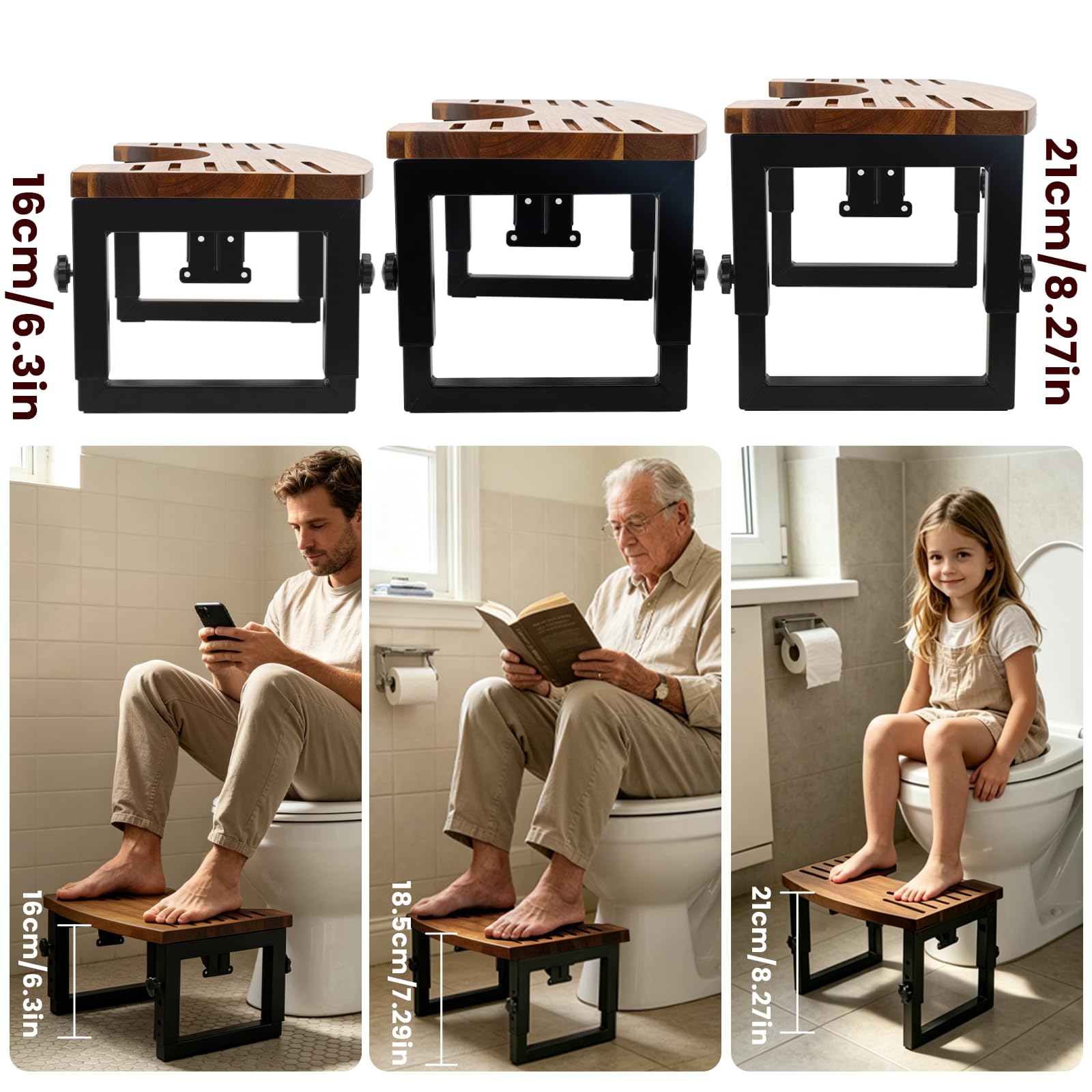 Tabouret de Toilette Pliable 40 x 26 cm Tabouret Toilette en Bois Antidérapant Tabouret WC Physiologique pour Salle de Bain Marche Pied Toilette Aide à Soulager Constipation et Les Ballonnements