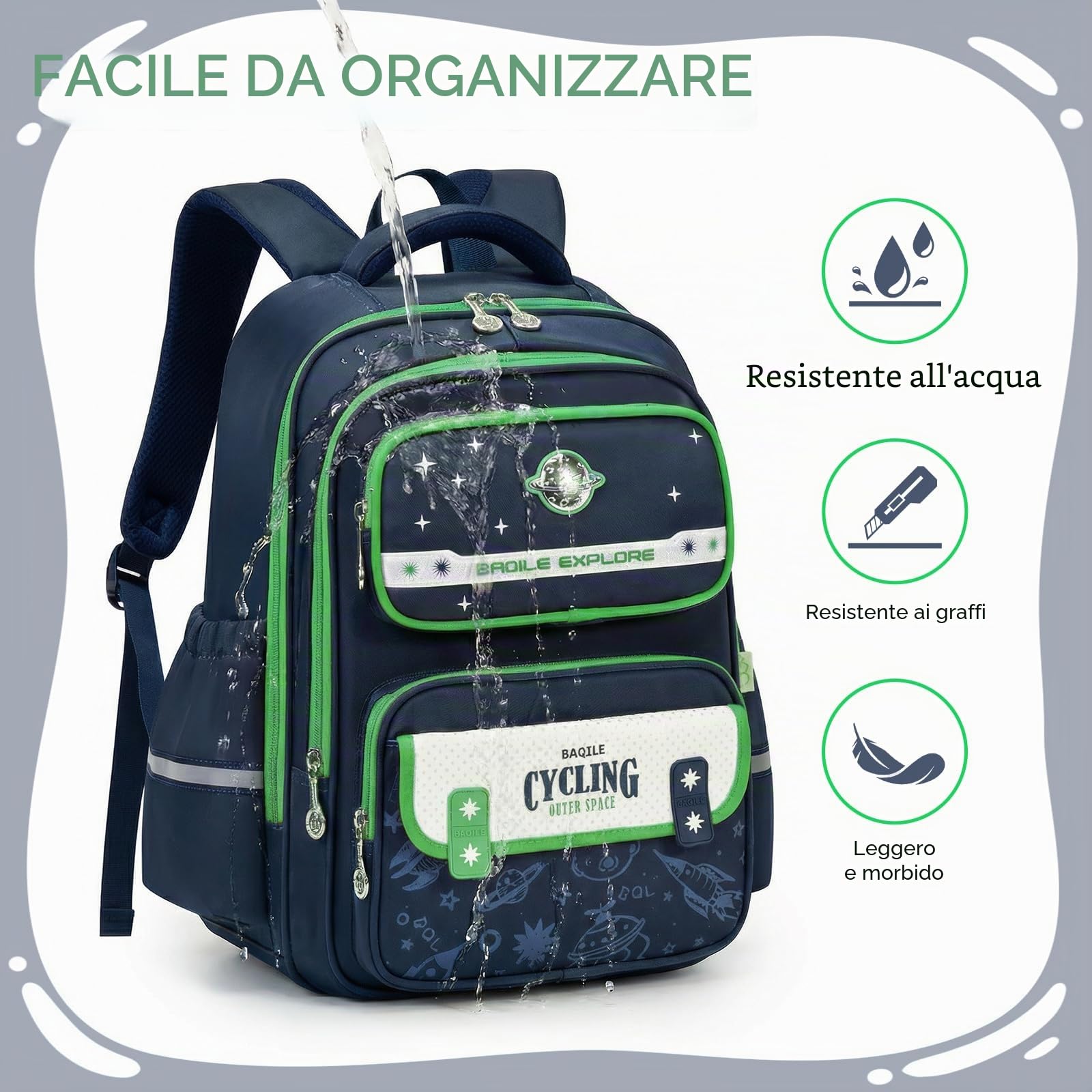Amythe Zaino Scolastico Ragazzo 1a-5a Elementare Riflettente | Zaino Ergonomico Bambini 6-12 Anni Cintura Toracica Riflettente Impermeabile 27L