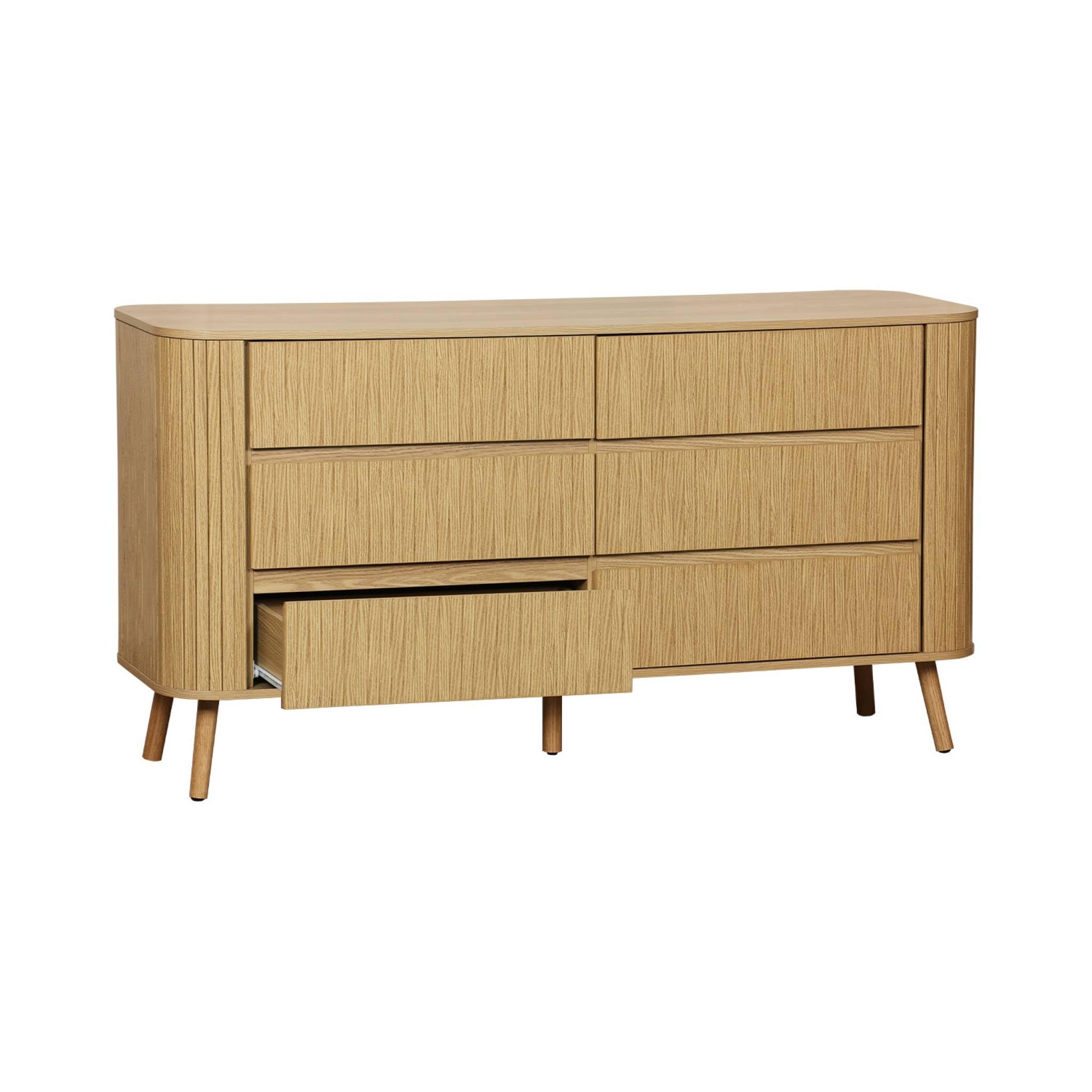 sweeek - Commode 6 tiroirs. décor strié Naturel. L 150 x P 45 H 80cm