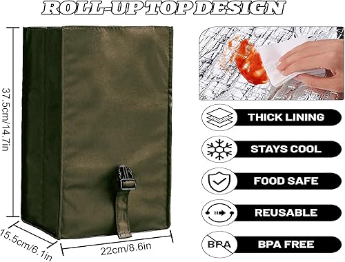 Miniatura 4 de Lonchera plegable aislada, ligera y portátil con correa ajustable para el hombro, para hombres, mujeres, oficina, trabajo, picnic, senderismo y