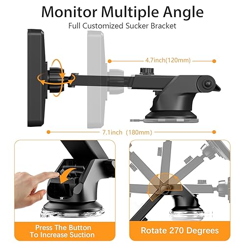 Miniatura 8 de Itomoro Espejos orientados hacia atrás, 2 cámaras de automóvil para niños, pantalla HD ultra ancha de 7 pulgadas 1080P con 2 cámaras de visión