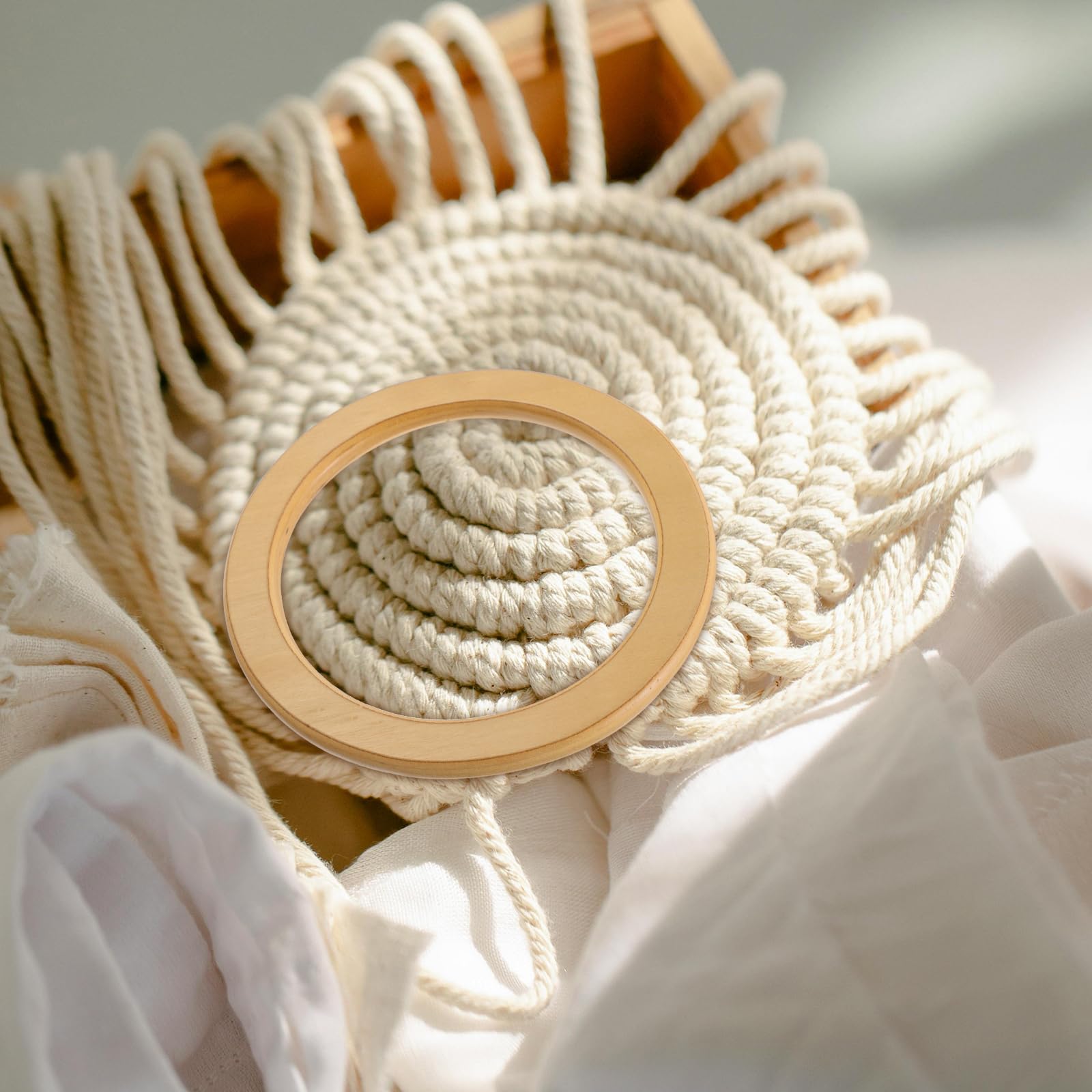 Asas Redondas de Madera Beige para Bolsos, 6 Piezas | Bolso de Playa y Bolso de Mano, Acabado Pulido, Agarre Cómodo, Estilo Natural Vintage