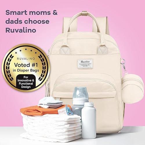 Miniatura 145 de RUVALINO Mochila para pañales - Bolsa de pañales de viaje multifunción para bebé con cambiador, soportes aislados para botellas y estuche para Gris