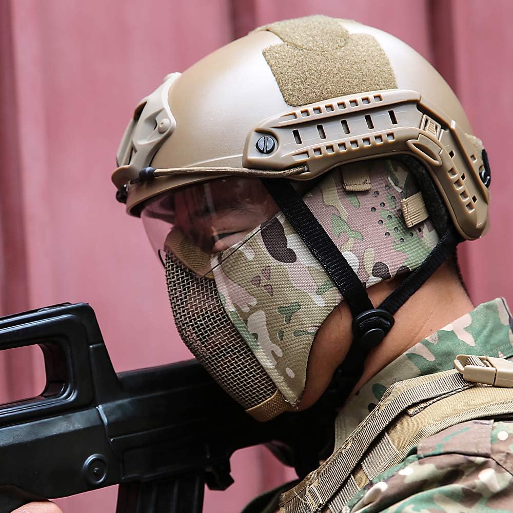 MGFLASHFORCE Airsoft Mask and Goggles, Steel Mesh Mask (Ear Protection - CP) : Sports & Outdoors