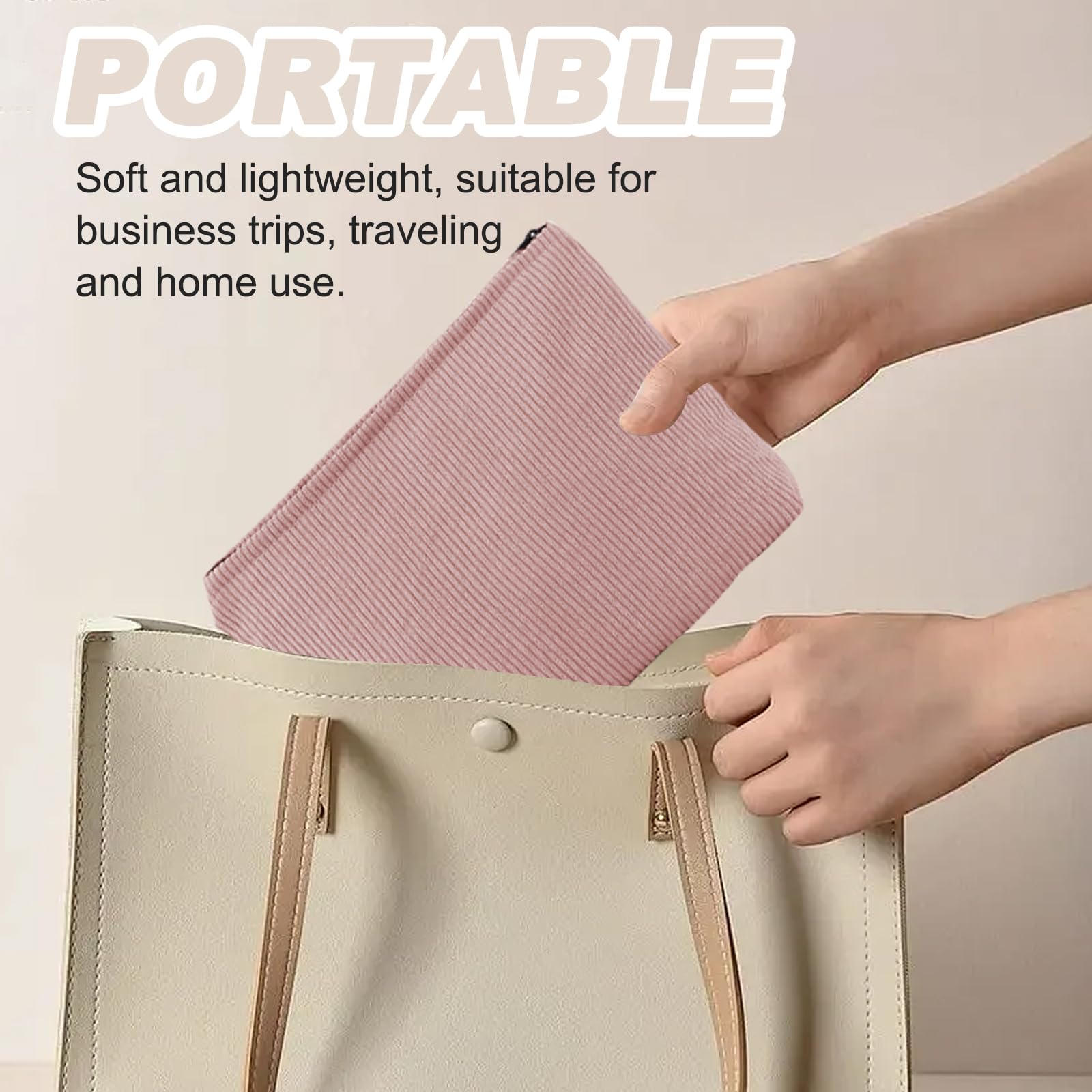 FOSDICK 2 Pieces Makeup Bag, Corduroy Make Up Bag, Small Cosmetic Bags, Travel Cosmetic Bag, Makeup Bags with Metal Zipper - Image 4