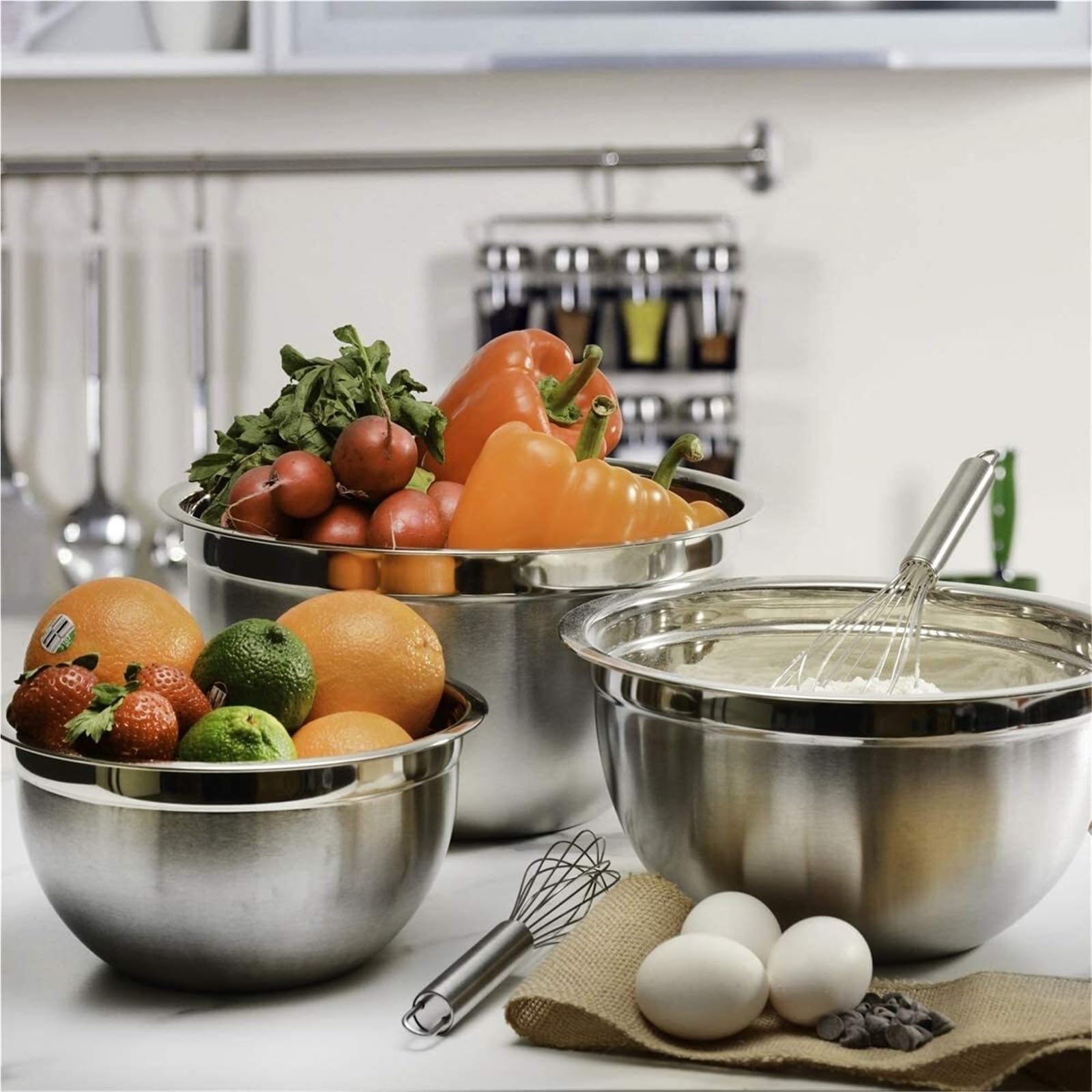 Cuenco de acero inoxidable Juego de 6 cuencos acero inoxidable 1,5 a l capacidad, for mezclar, cocinar, ensaladeras y almacenar verduras alimentos