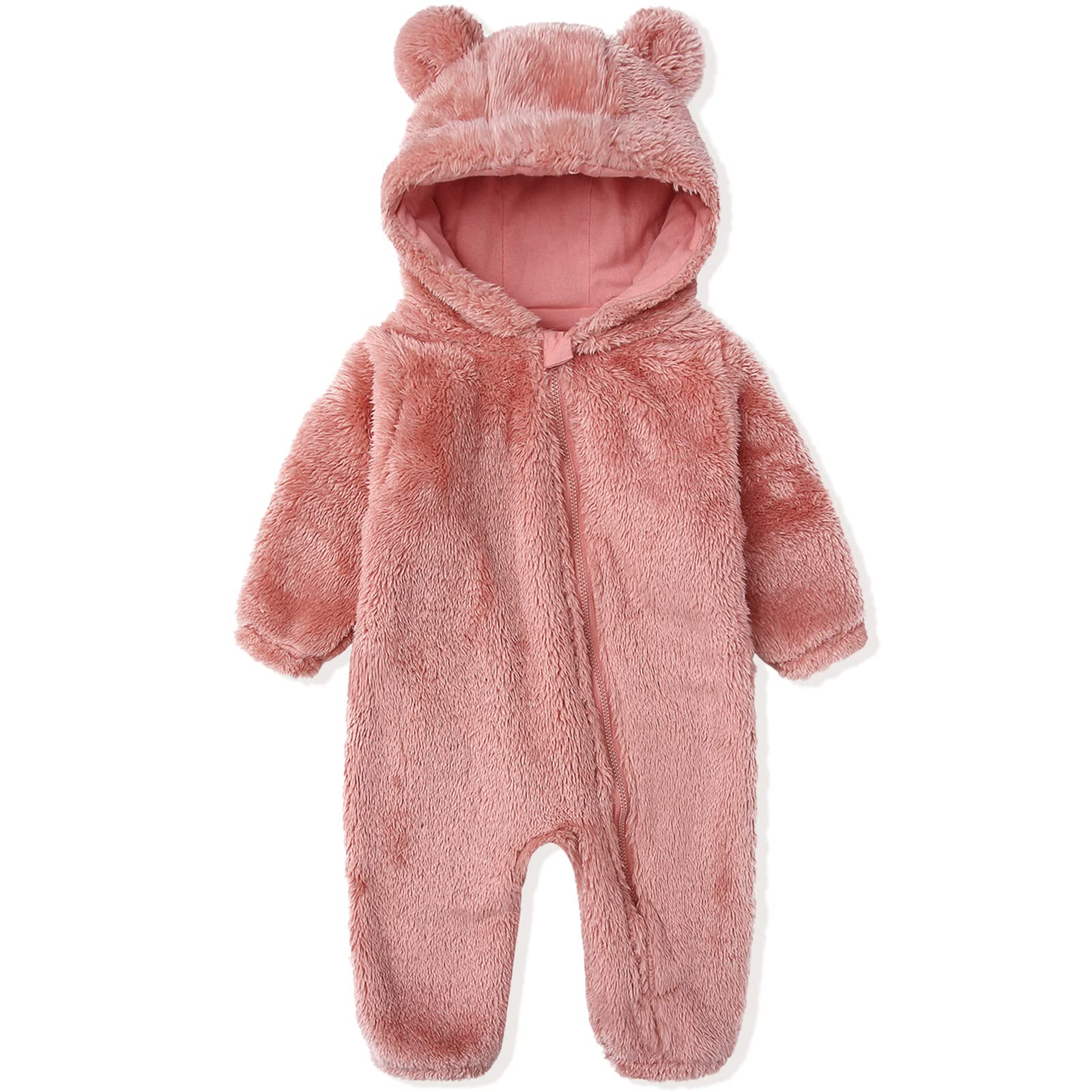 Newborn Baby Snowsuit Fleece Lined Onesie Outfits Warm Hooded Romper for Infant