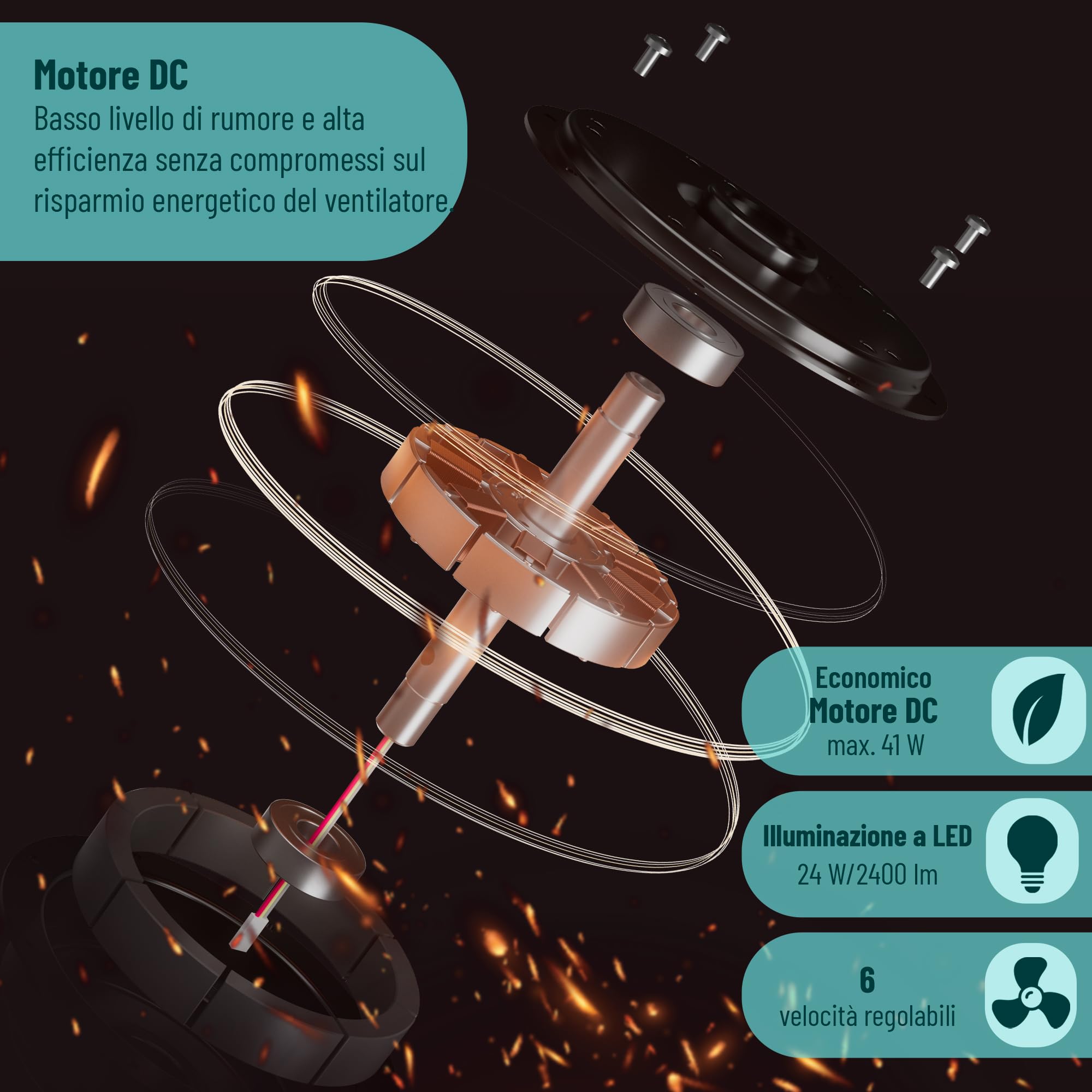 Noaton® Maia Ventilatore da soffitto con illuminazione, bianco/acero, diametro 132 cm, motore DC 41 W, LED 24 W, telecomando, portata d'aria fino a 198 m3/min, asta di prolunga 15/25 cm