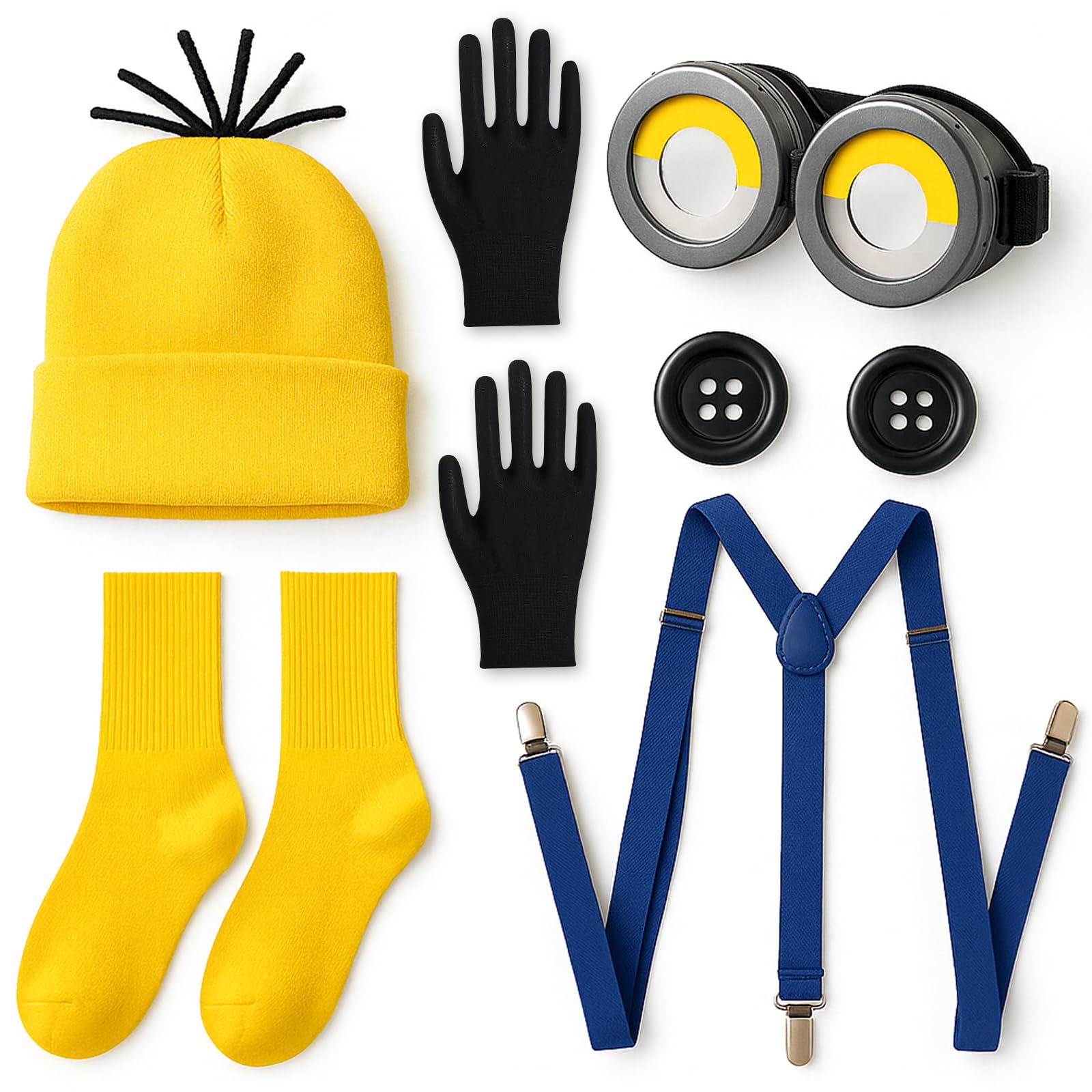 VIDSTW 3 Pièces Accessoires Déguisement Minion - Bonnet Jaune + Lunettes + Gants Pour Adulte Enfant Halloween Cosplay