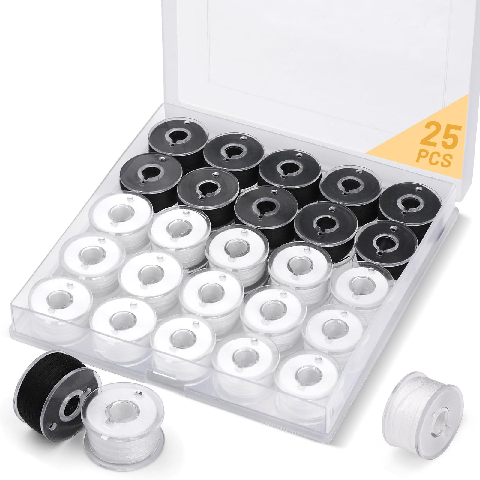 dipeer 25 Pcs Sewing Machine Bobbins, Sewing Machine Thread with Bobbin Case, Sewing Thread Pre-Wound Bobbins Sewing Machine Accessories for Handheld Sewing Machine, Embroidery Machine