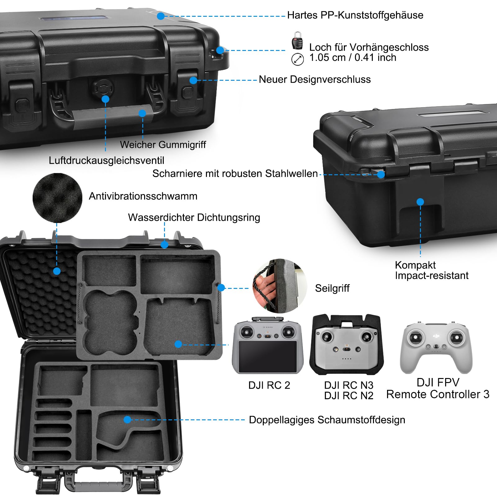 LEKUFEE Wasserdichter Koffer für DJI Neo 1 Drohne,Fly More Combo,RC 2,RC N3/N2,Goggles 3(Nicht für N3) /2/ Integra/DJI FPV Controller 3, RC Motion 3/2 und Zubehör (Nur Koffer)