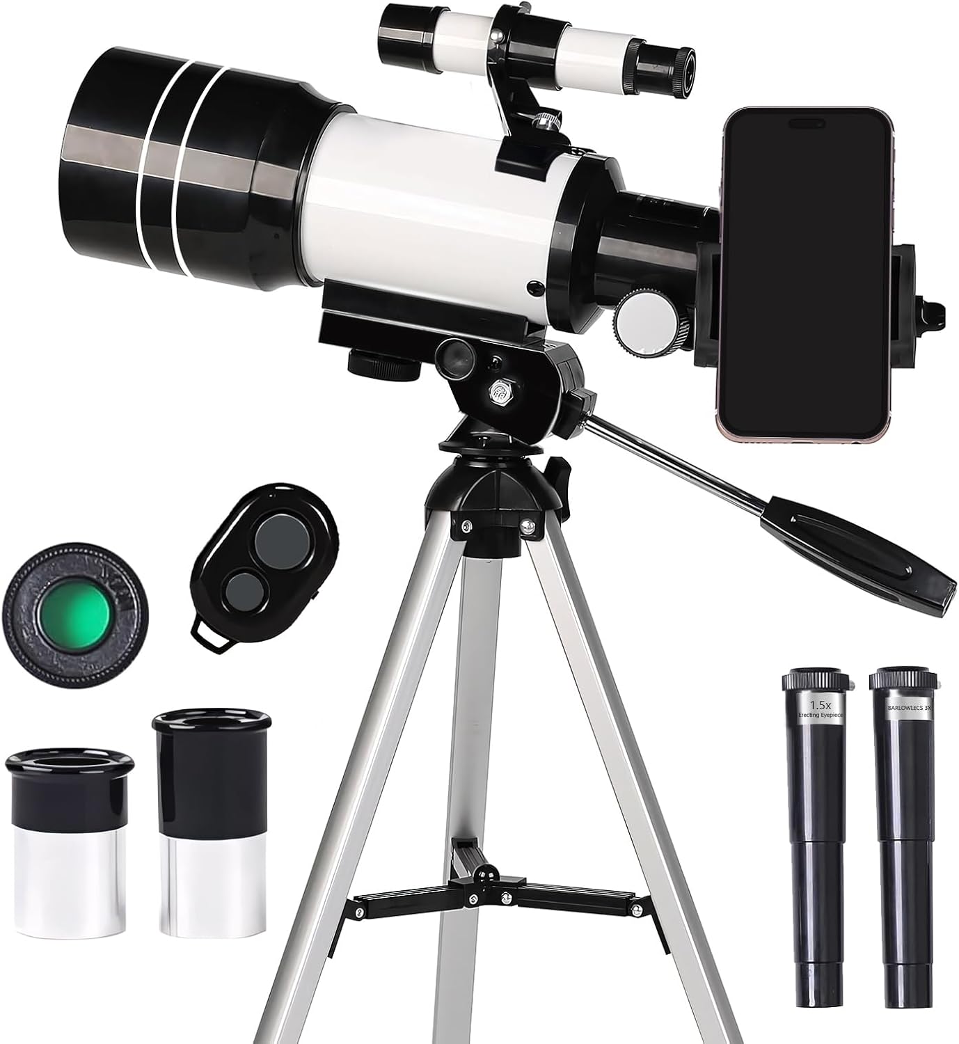 Telescope for Kids Beginners, Telescope for Kids 8-12, High Power 70mm Aperture 300mm Focal Length Astronomical Scope with Wireless Remote